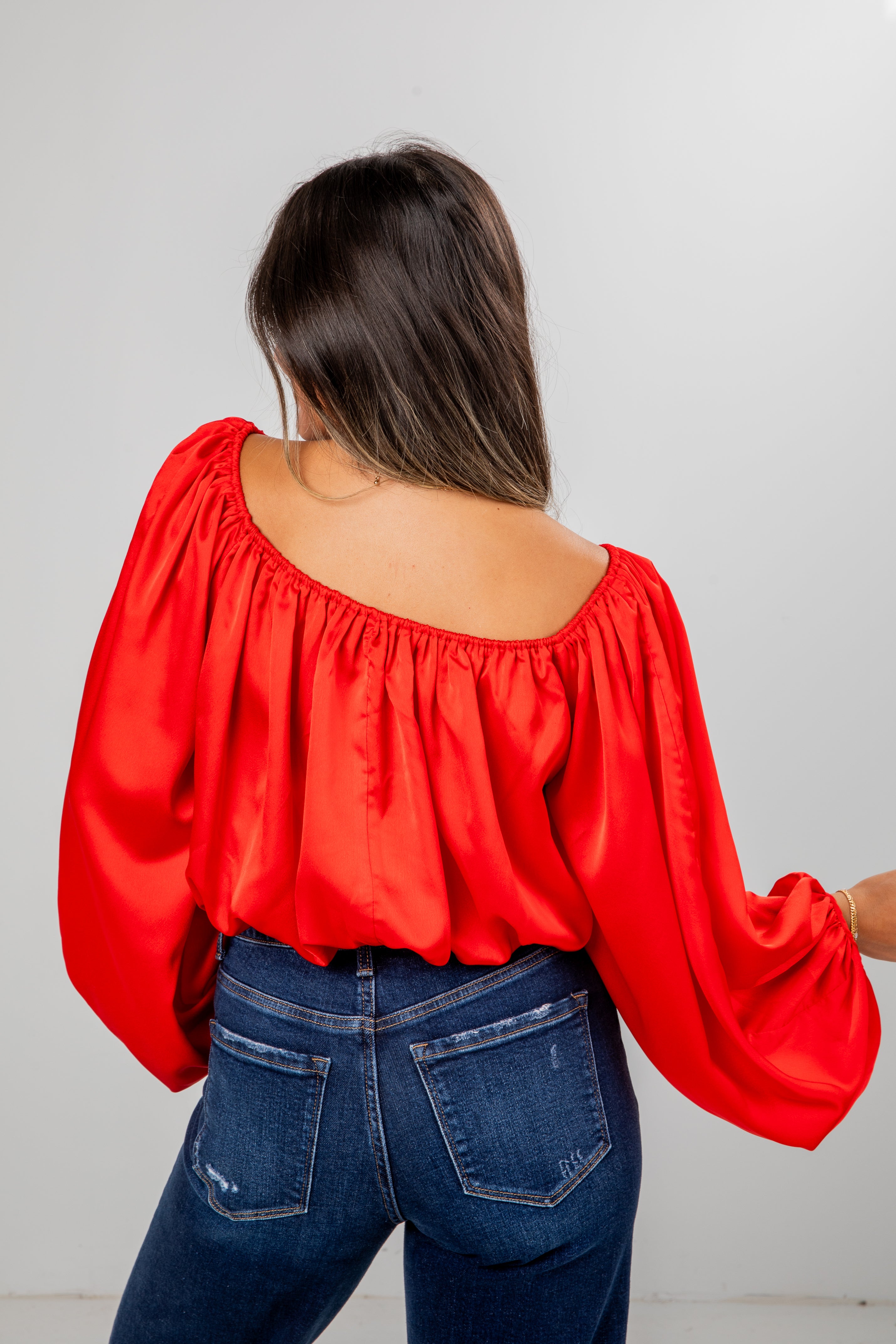 FINAL SALE - Lavish Looks Satin Off-The-Shoulder Blouse