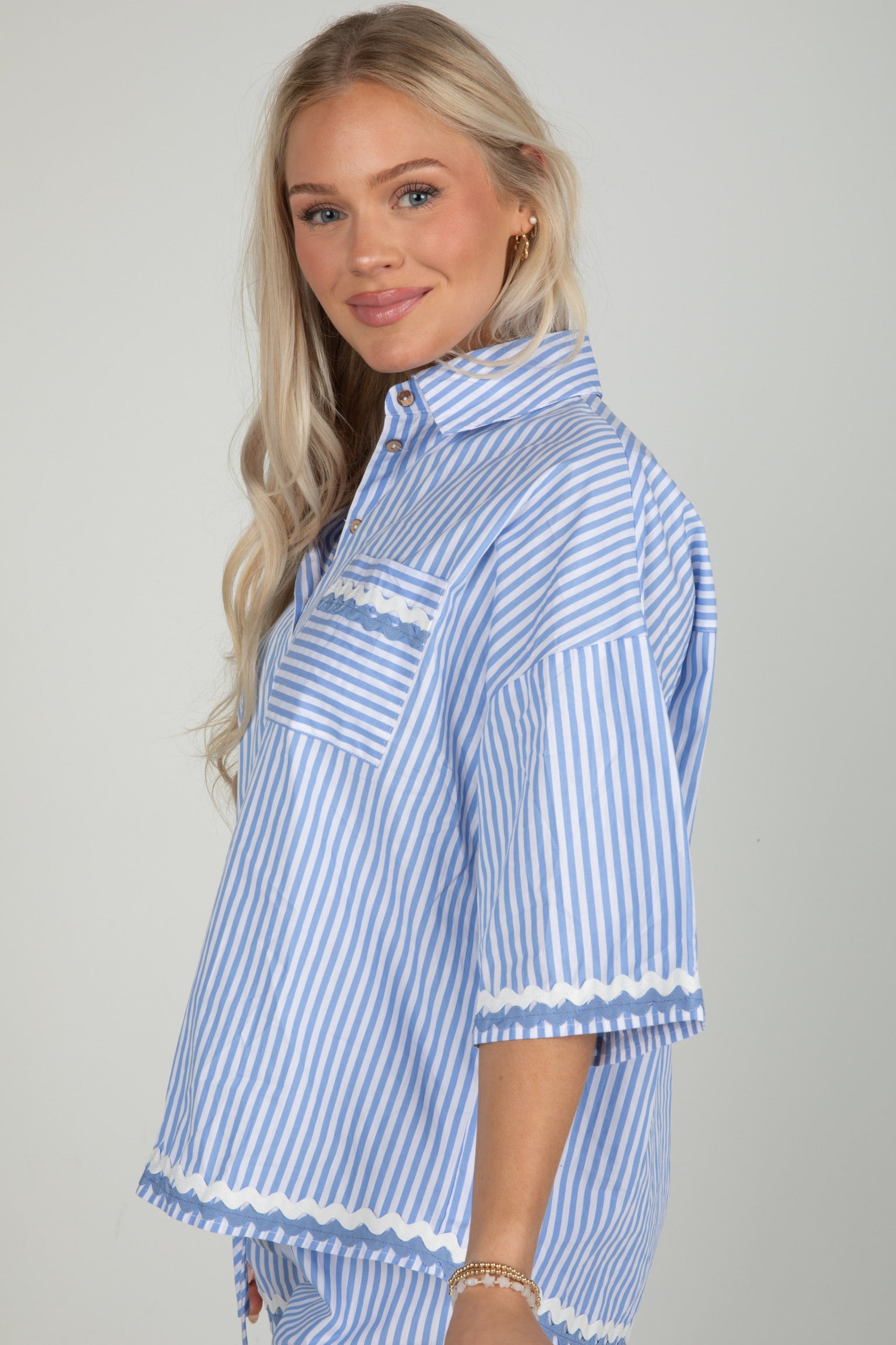 FINAL SALE - Call Me Yours Blue Striped Blouse - DU DEAL