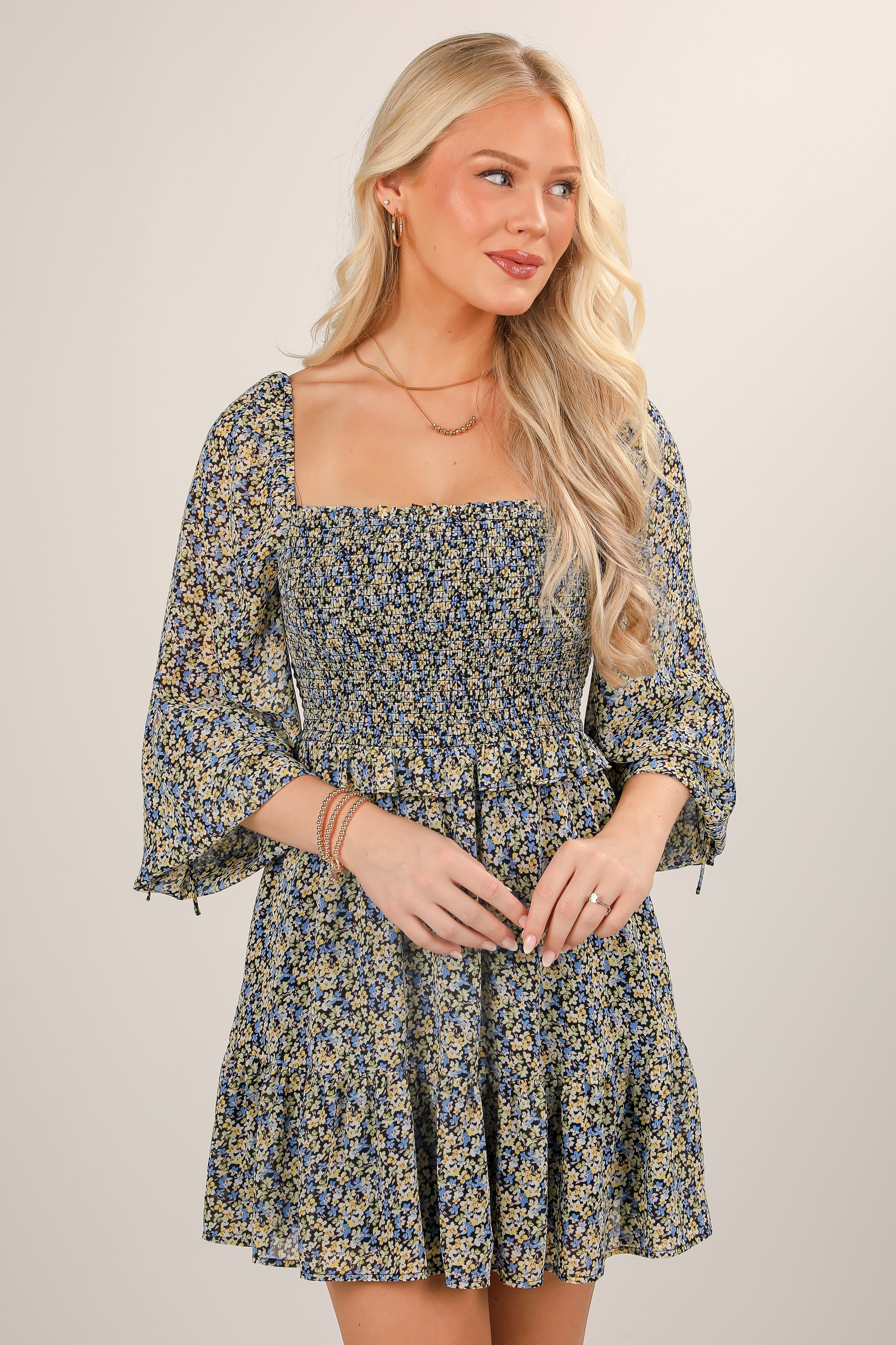 FINAL SALE - Feel The Breeze Navy Floral Smocked Mini Dress