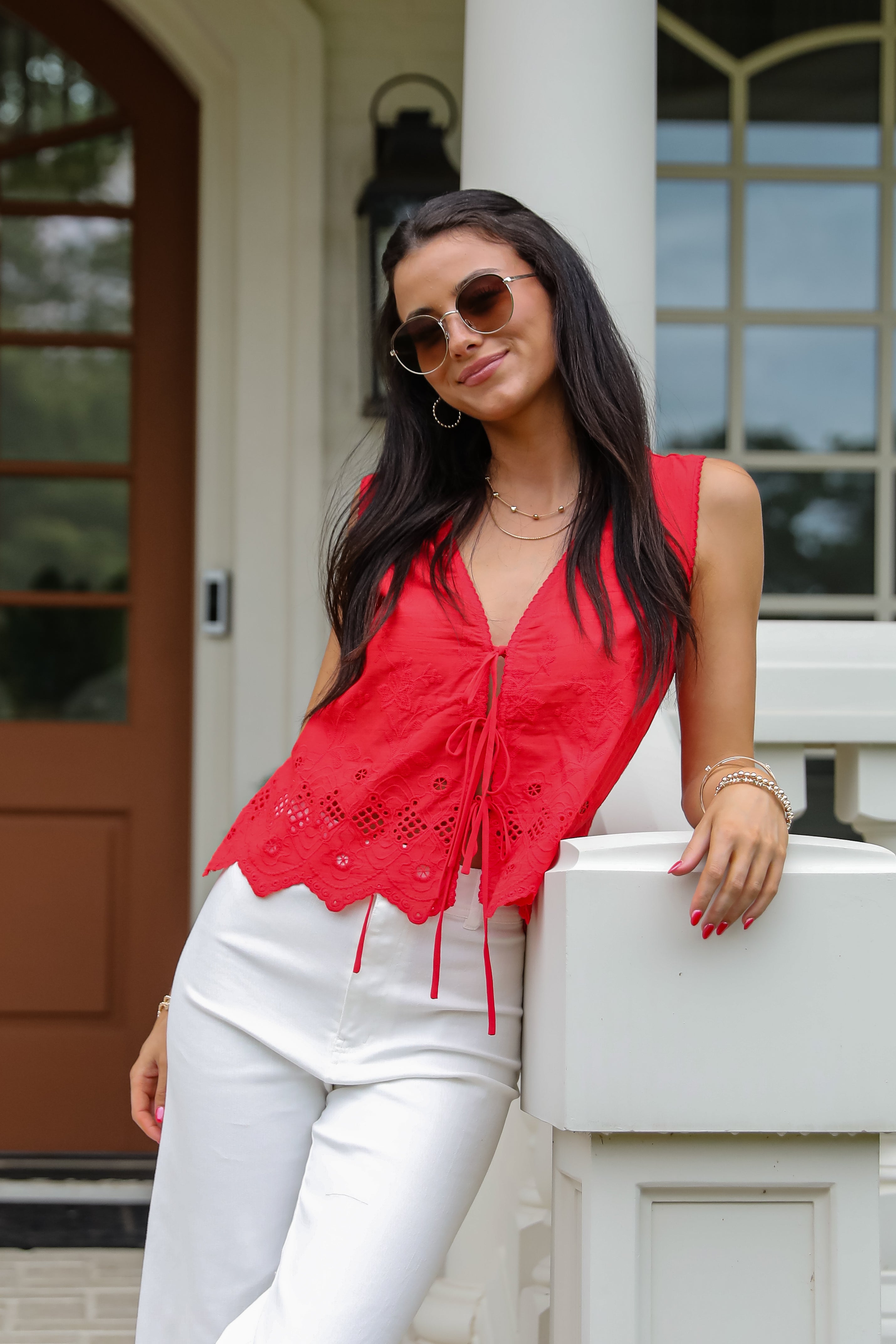 FINAL SALE - Dream A Little Eyelet Tie Vest