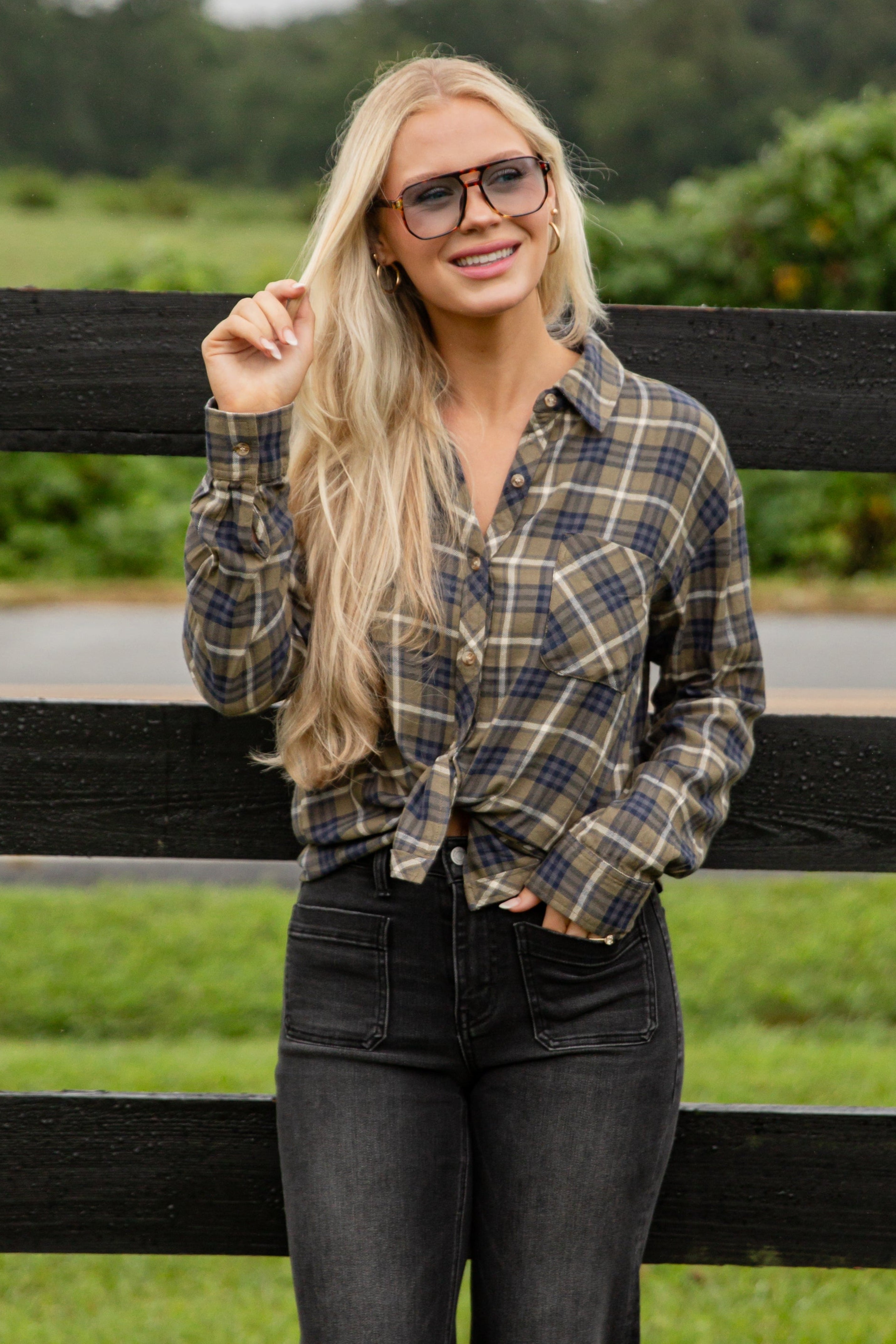 FINAL SALE - Coming Back For You Olive Plaid Flannel