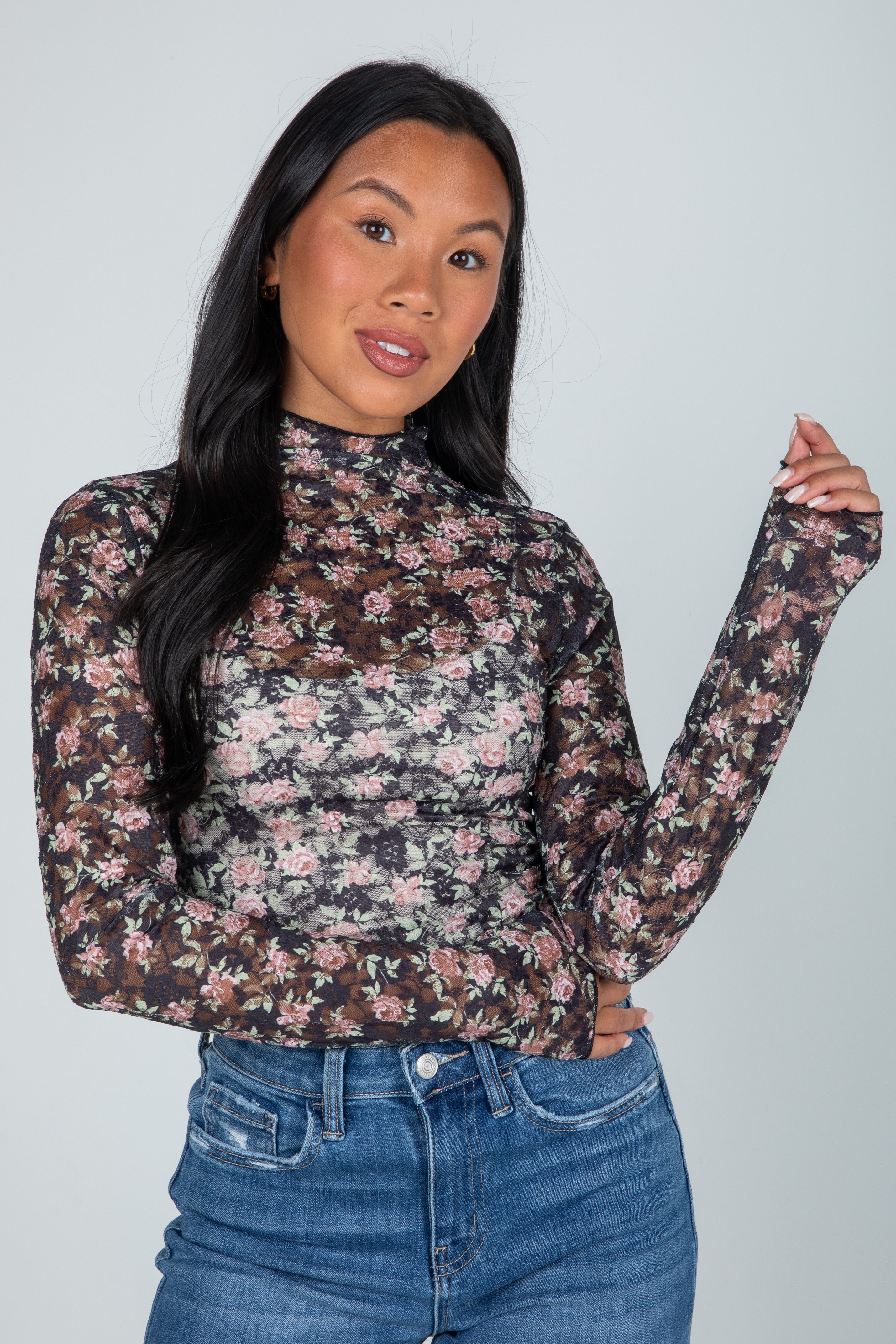 FINAL SALE - Freshly Picked Floral Mesh Lace Top - DU DEAL