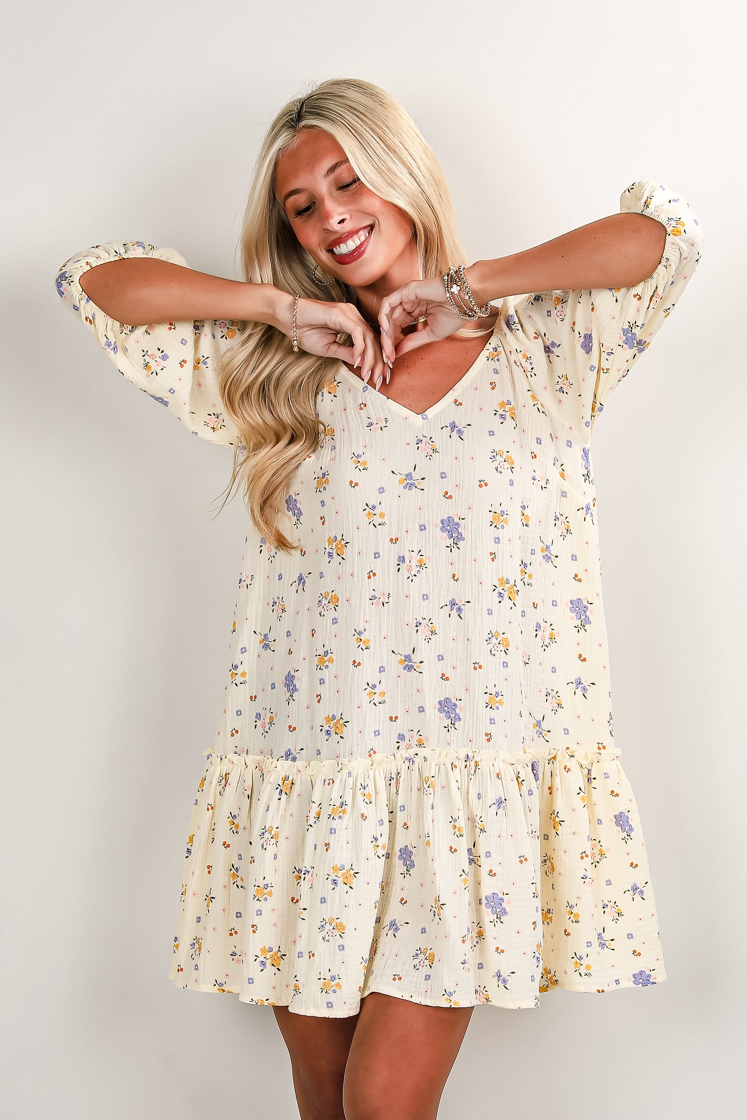 FINAL SALE - Whatever I Want Cream Linen Floral Mini Dress