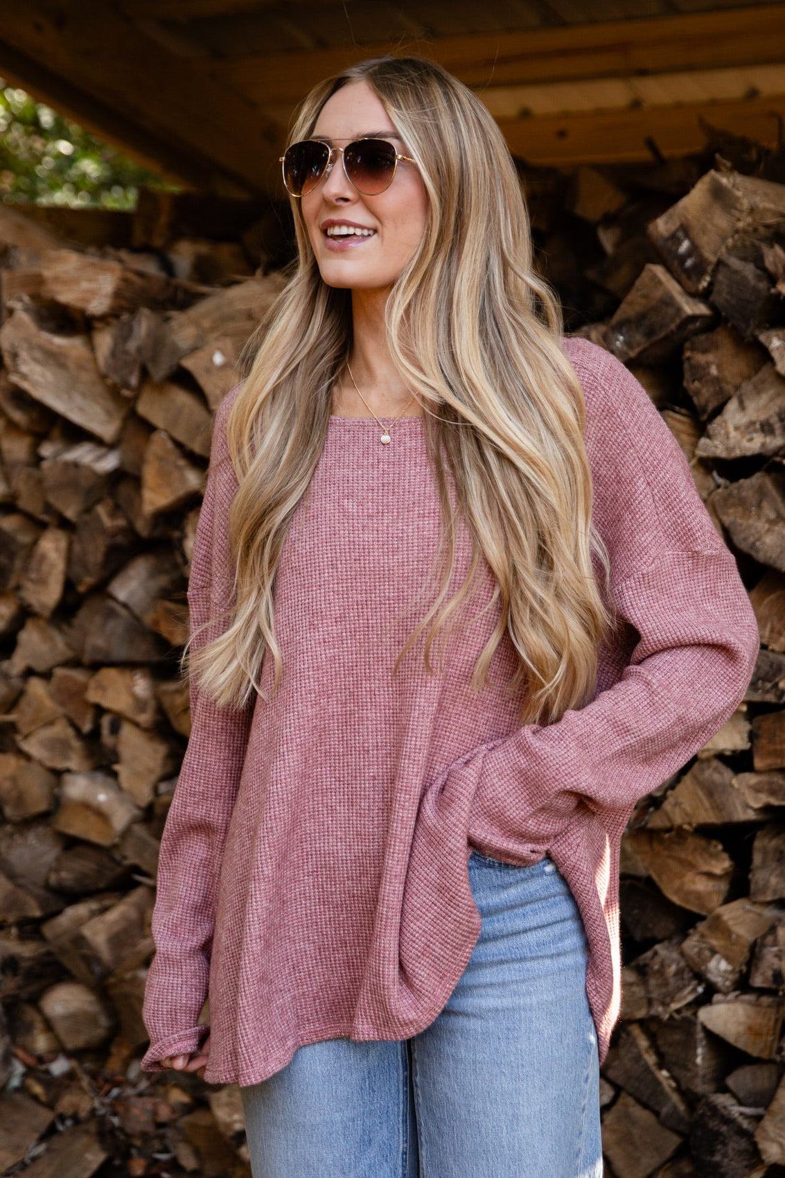 FINAL SALE - Fireside Flirt Waffle Knit Top - DU DEAL