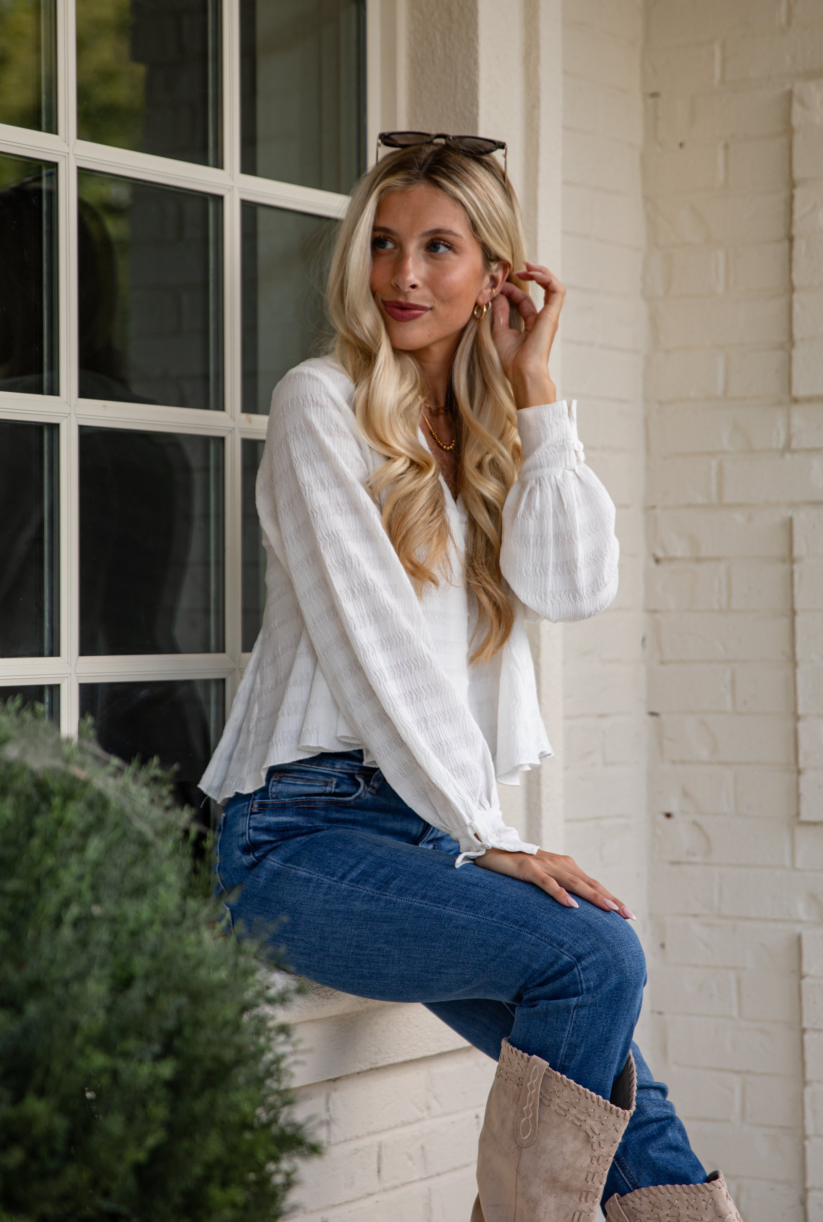 FINAL SALE - Moment In Time White Textured Blouse
