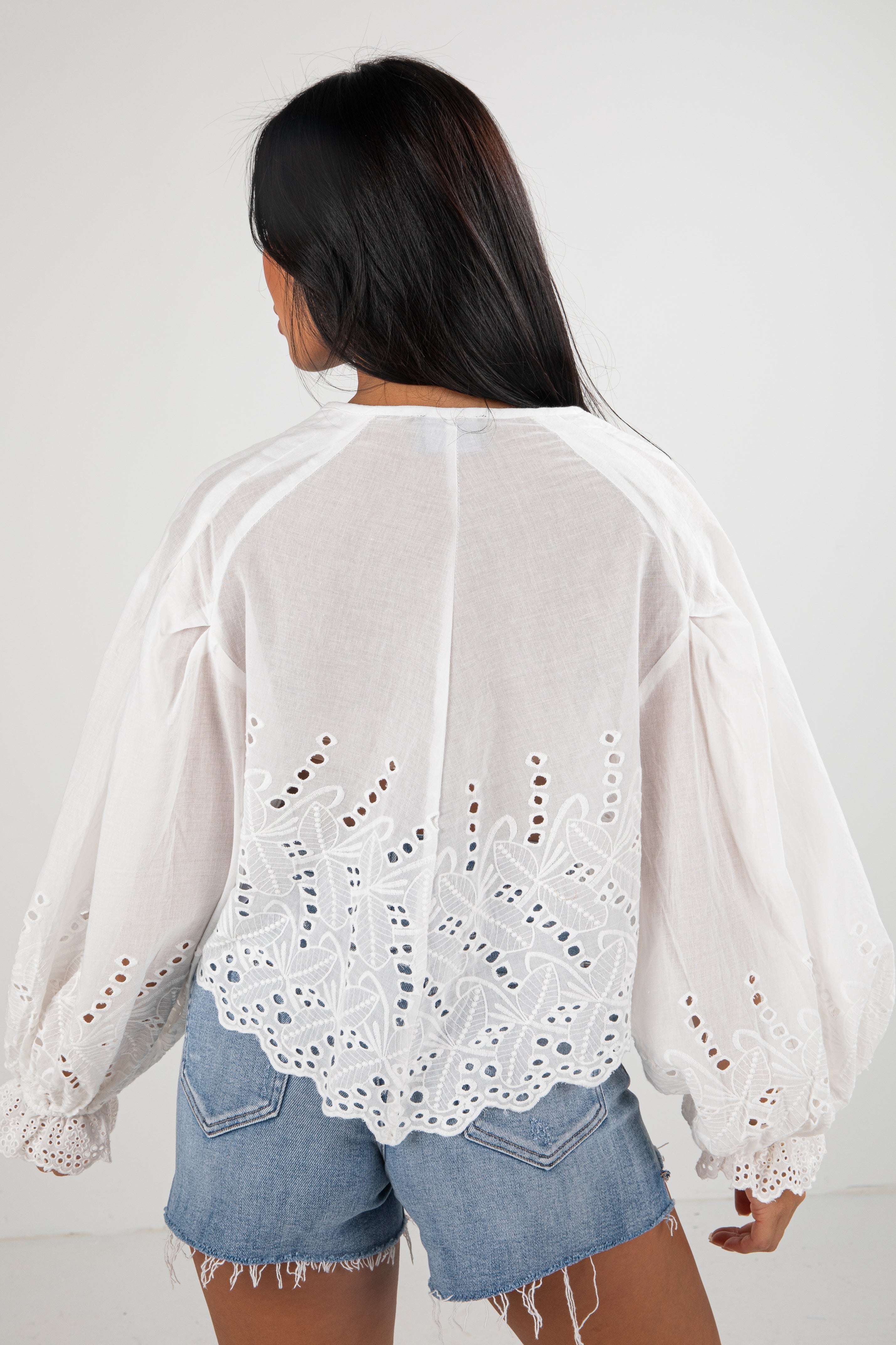 FINAL SALE - Filled With Joy White Eyelet Tie Blouse
