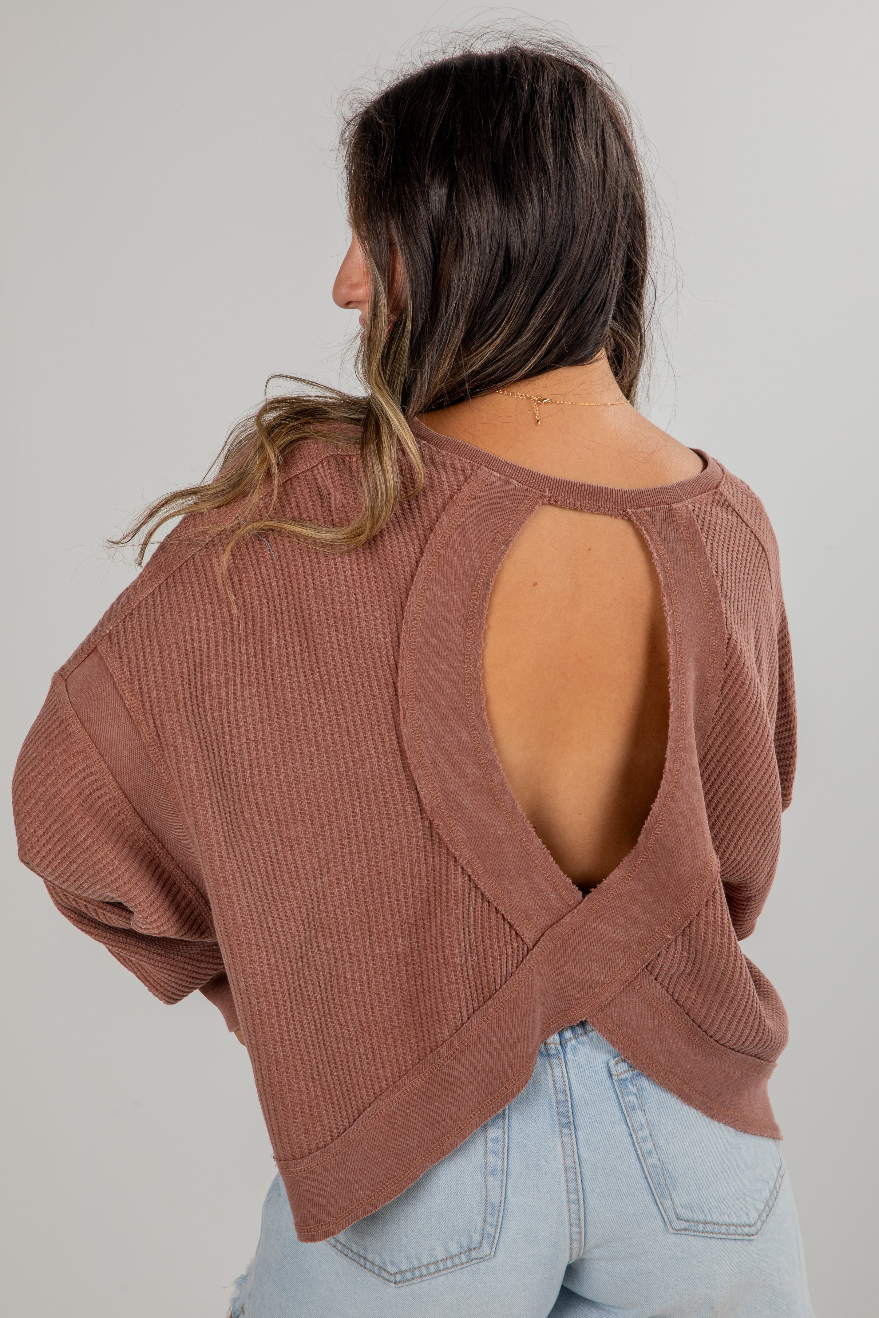FINAL SALE - Your Own Time Waffle Knit Open Back Top