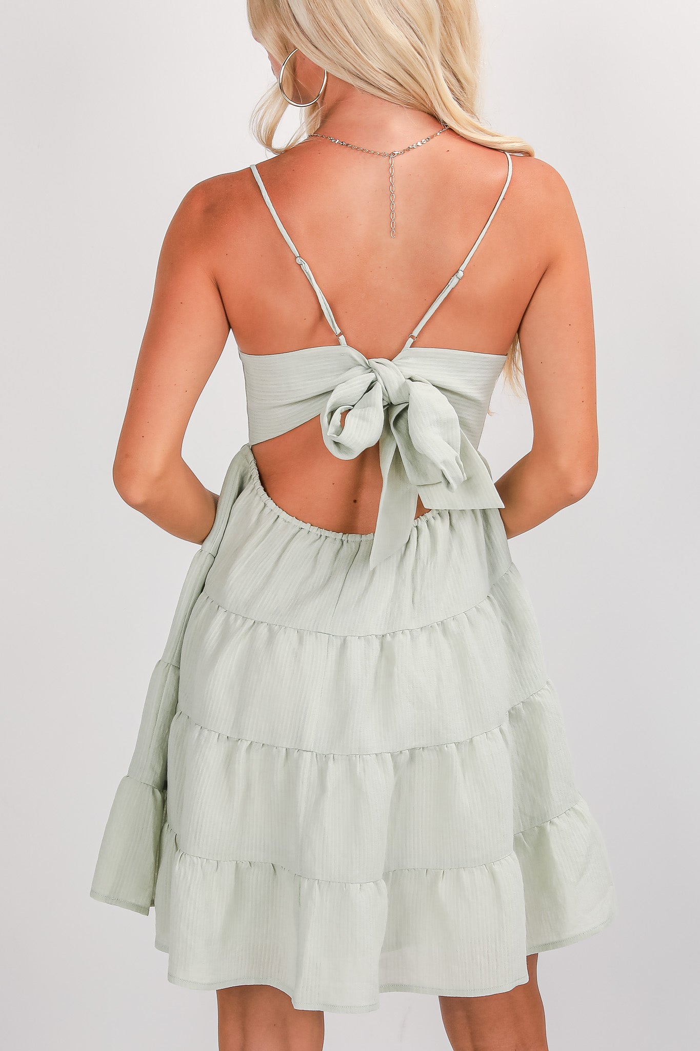 FINAL SALE - With Great Love Sage Tiered Mini Dress