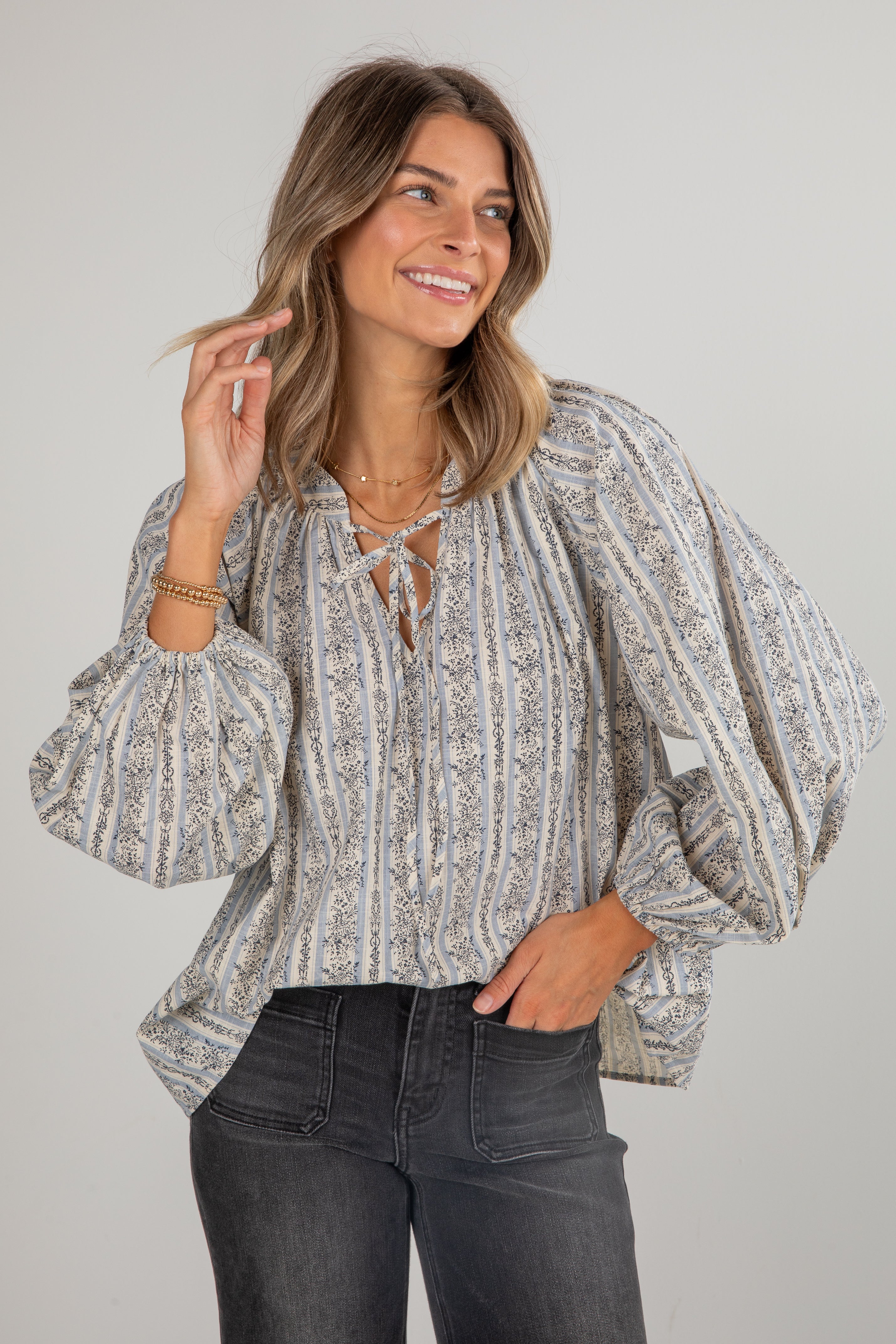 FINAL SALE - Forever In Love Light Blue Floral Striped Blouse