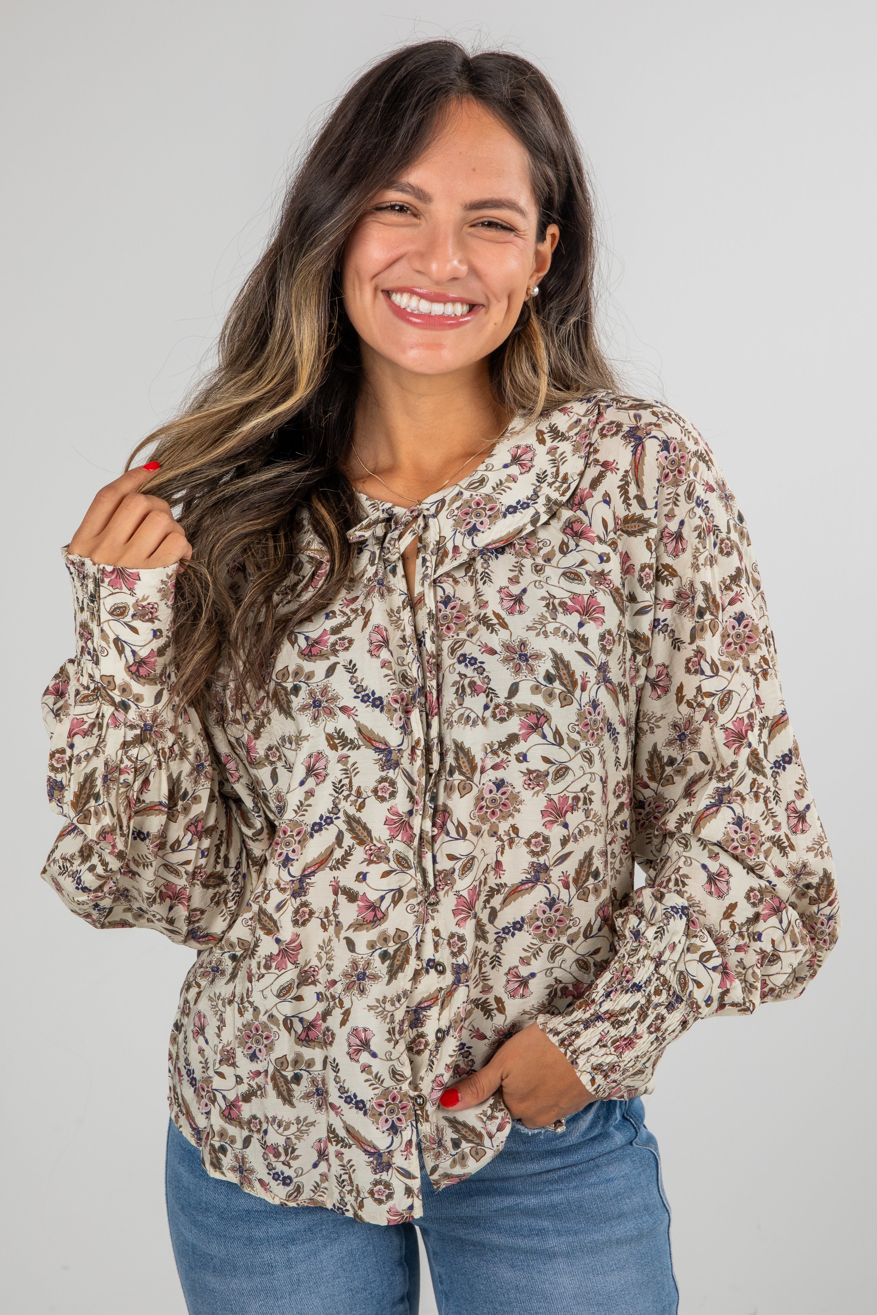 FINAL SALE - Blooming Gently Natural Floral Blouse