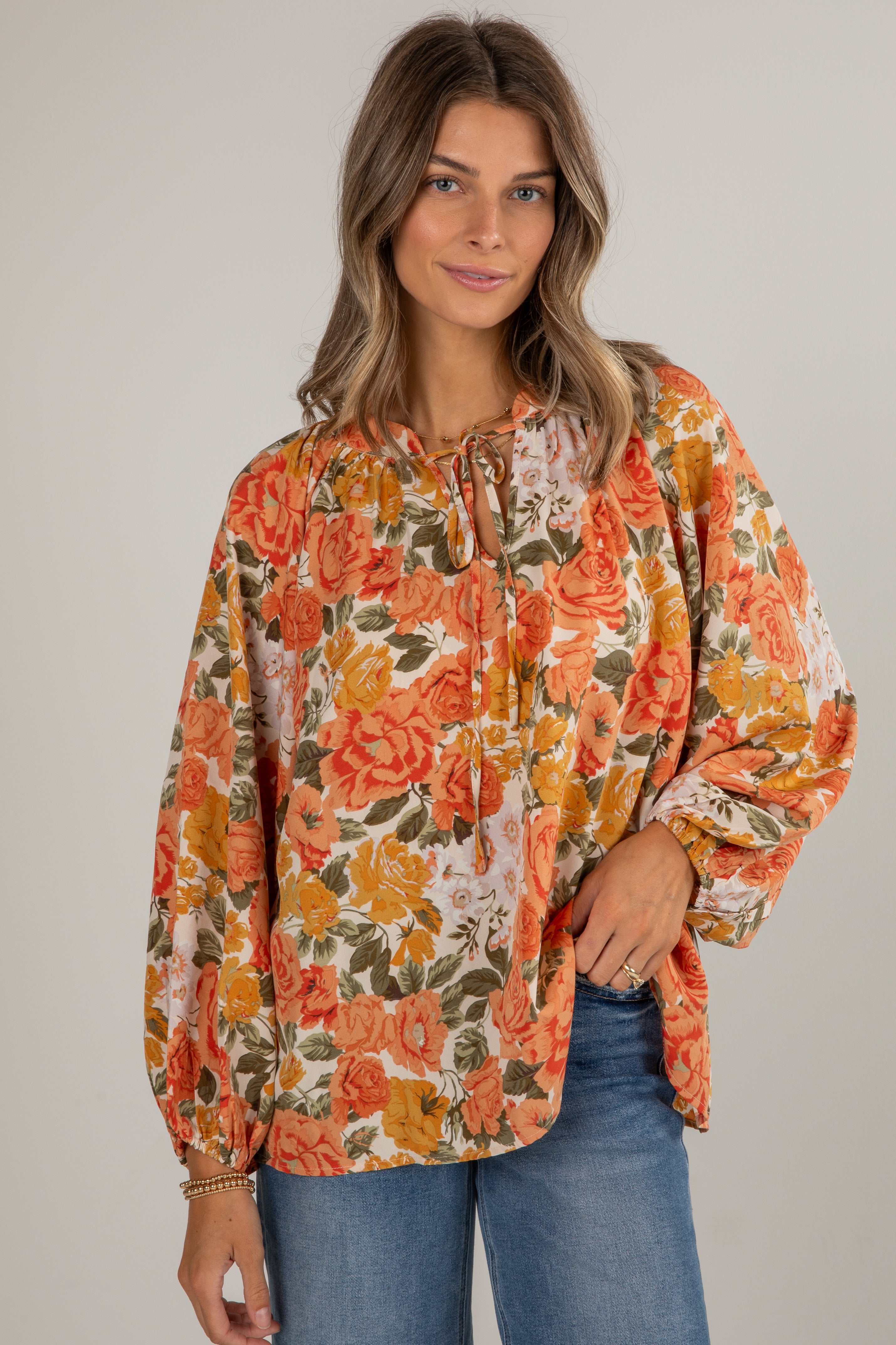 FINAL SALE - Out Of The Garden Orange Floral Blouse