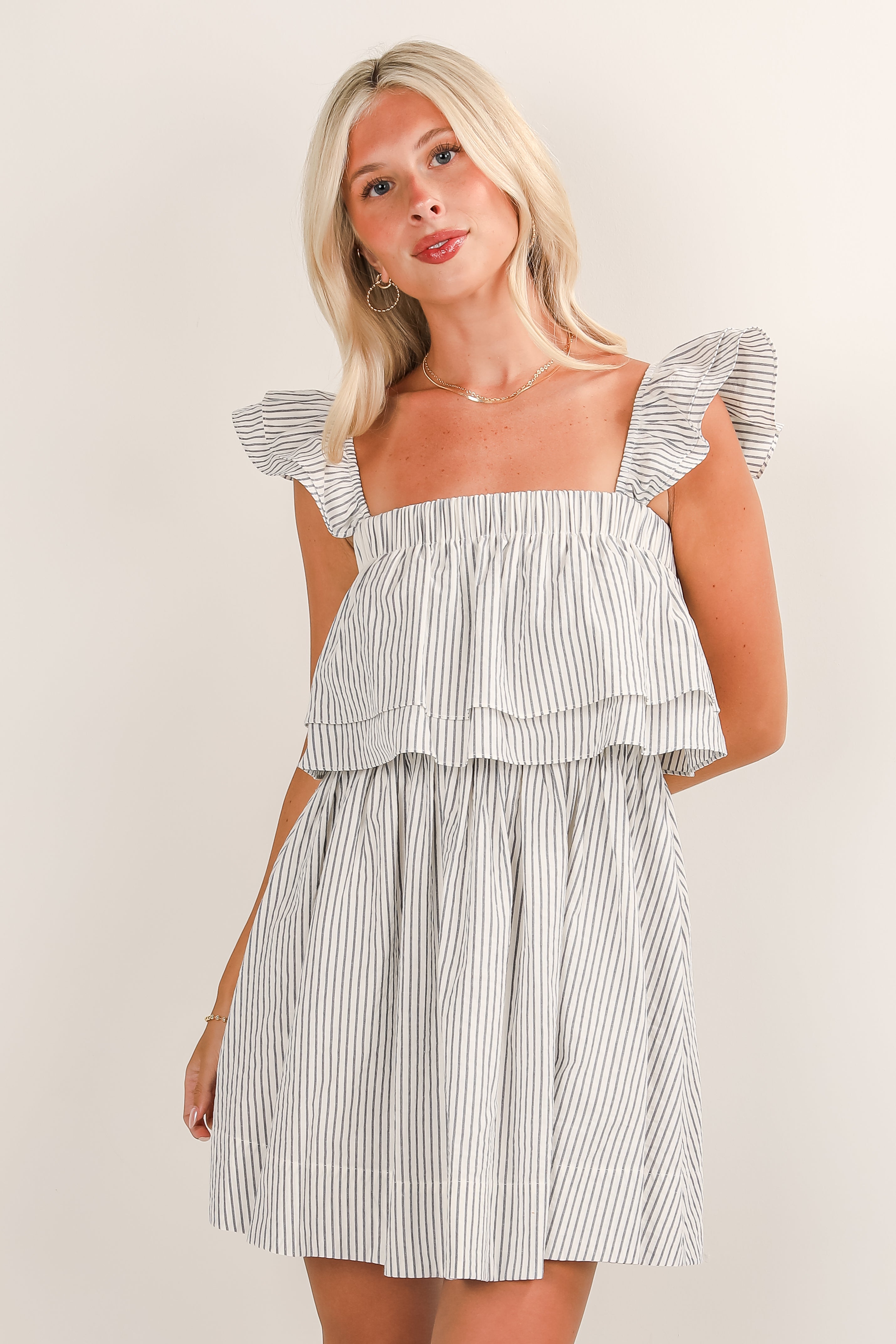 FINAL SALE - Full Of Love White Striped Ruffle Mini Dress