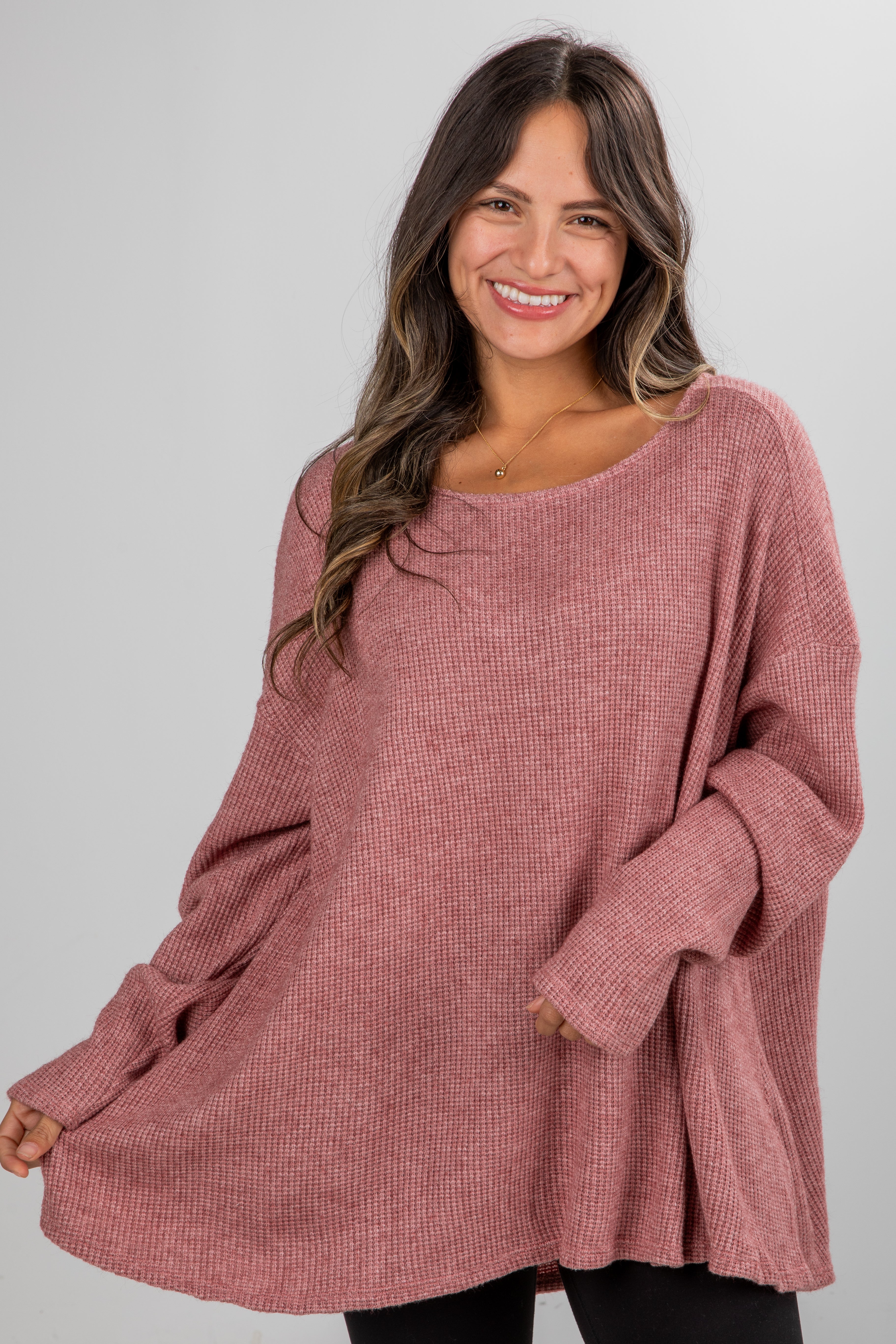 FINAL SALE - Fireside Flirt Waffle Knit Top - DU DEAL