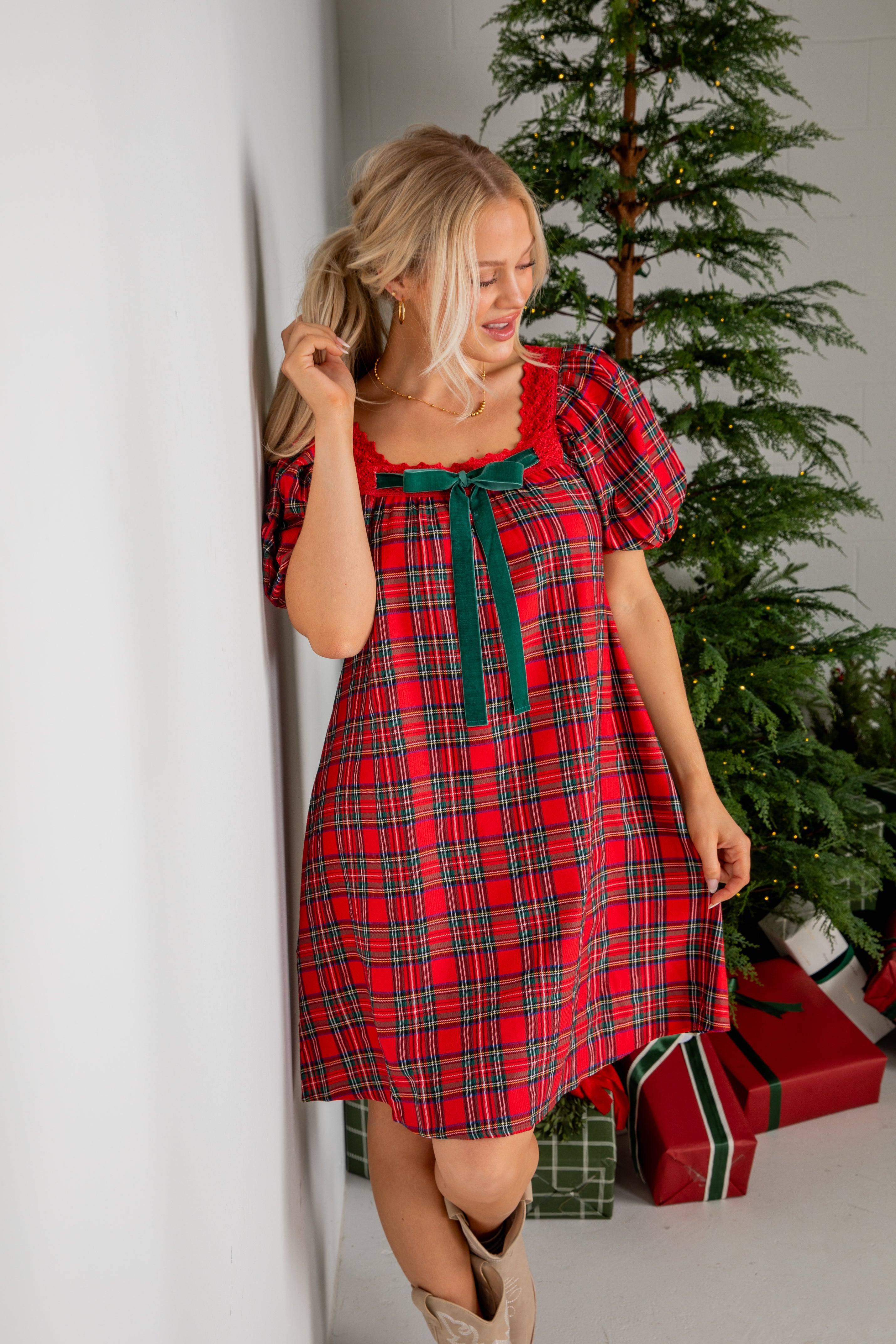 FINAL SALE - Home For The Holidays Red Plaid Mini Dress