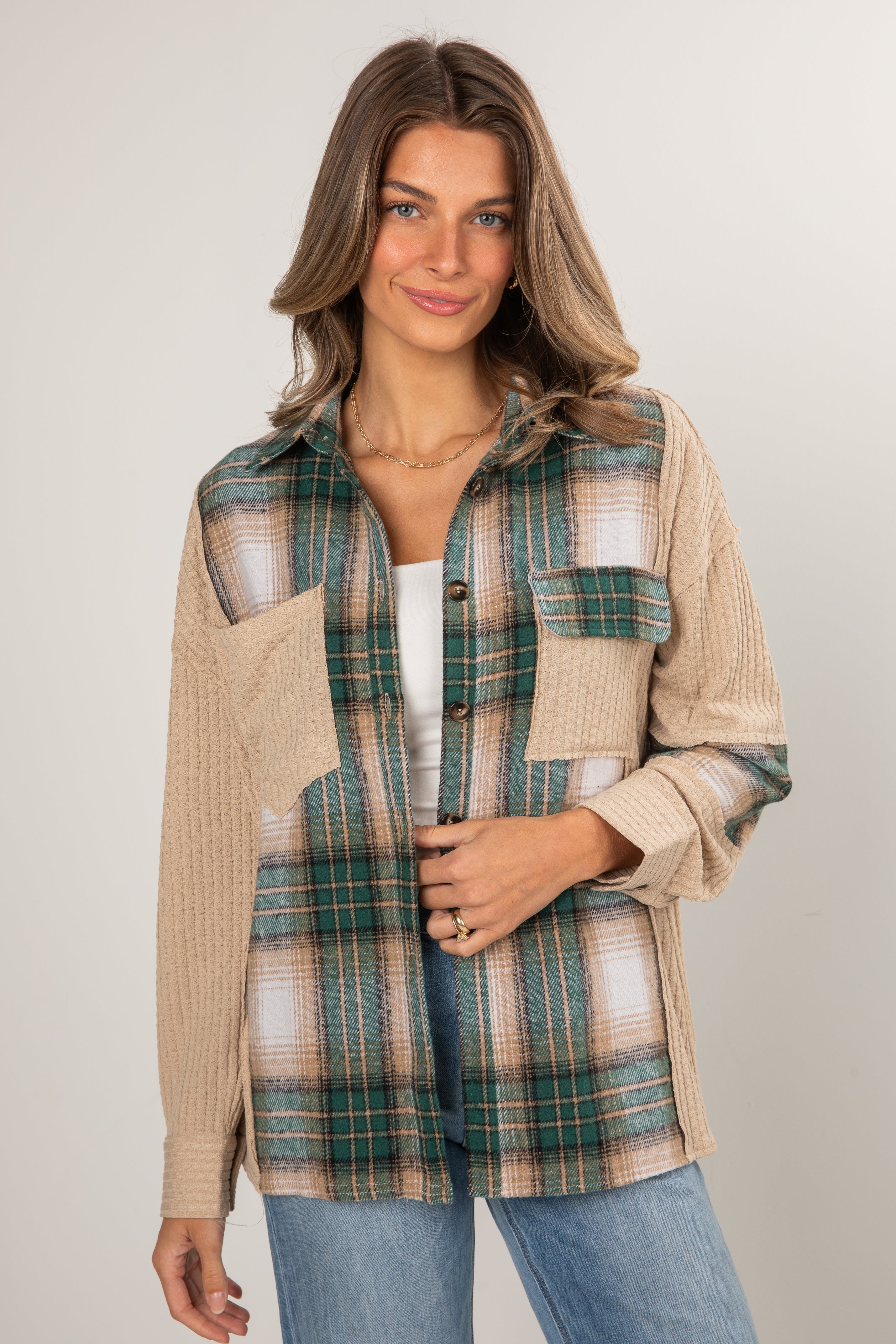 FINAL SALE - In A Dream Taupe Waffle Knit Contrast Flannel - DOORBUSTER