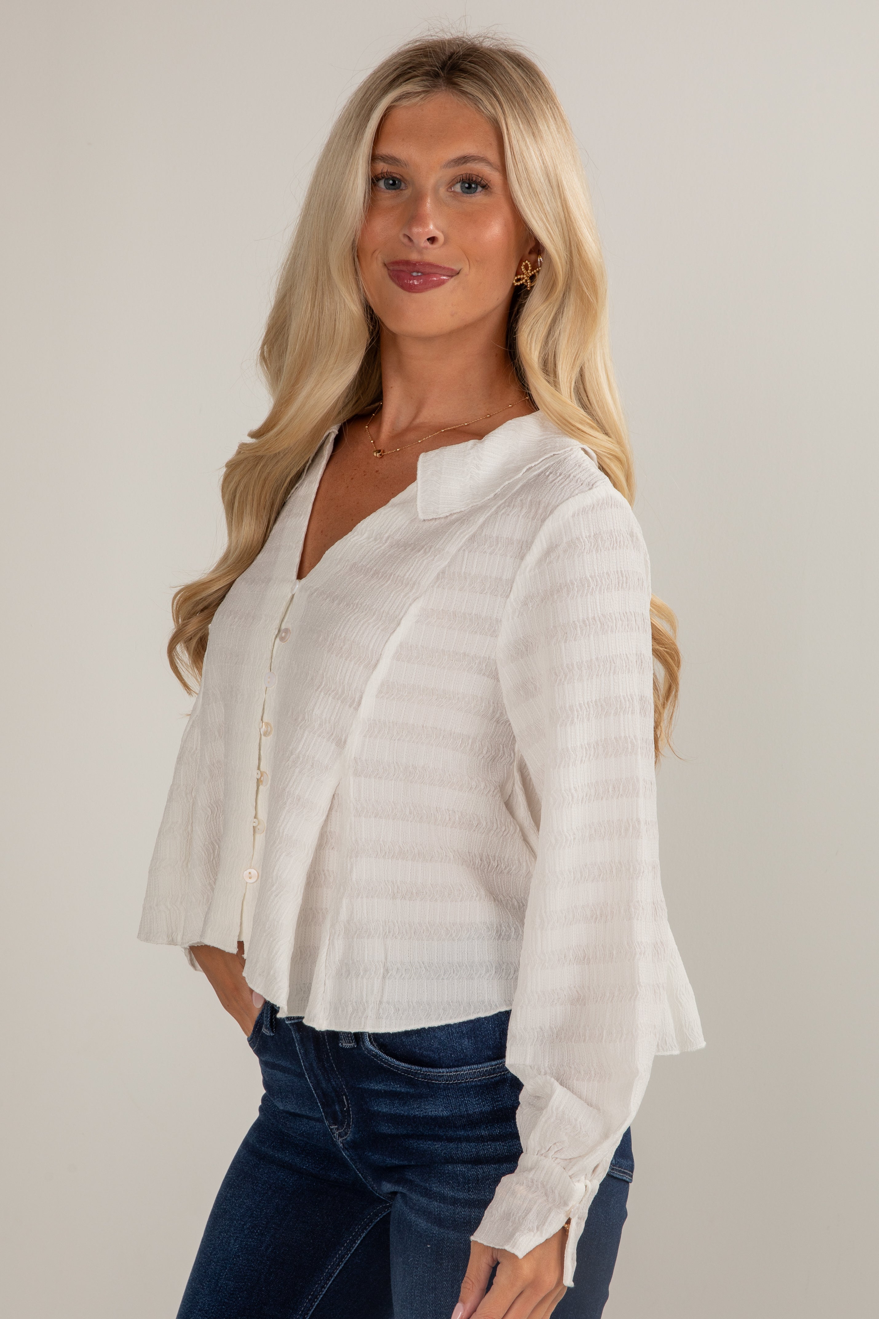 FINAL SALE - Moment In Time White Textured Blouse