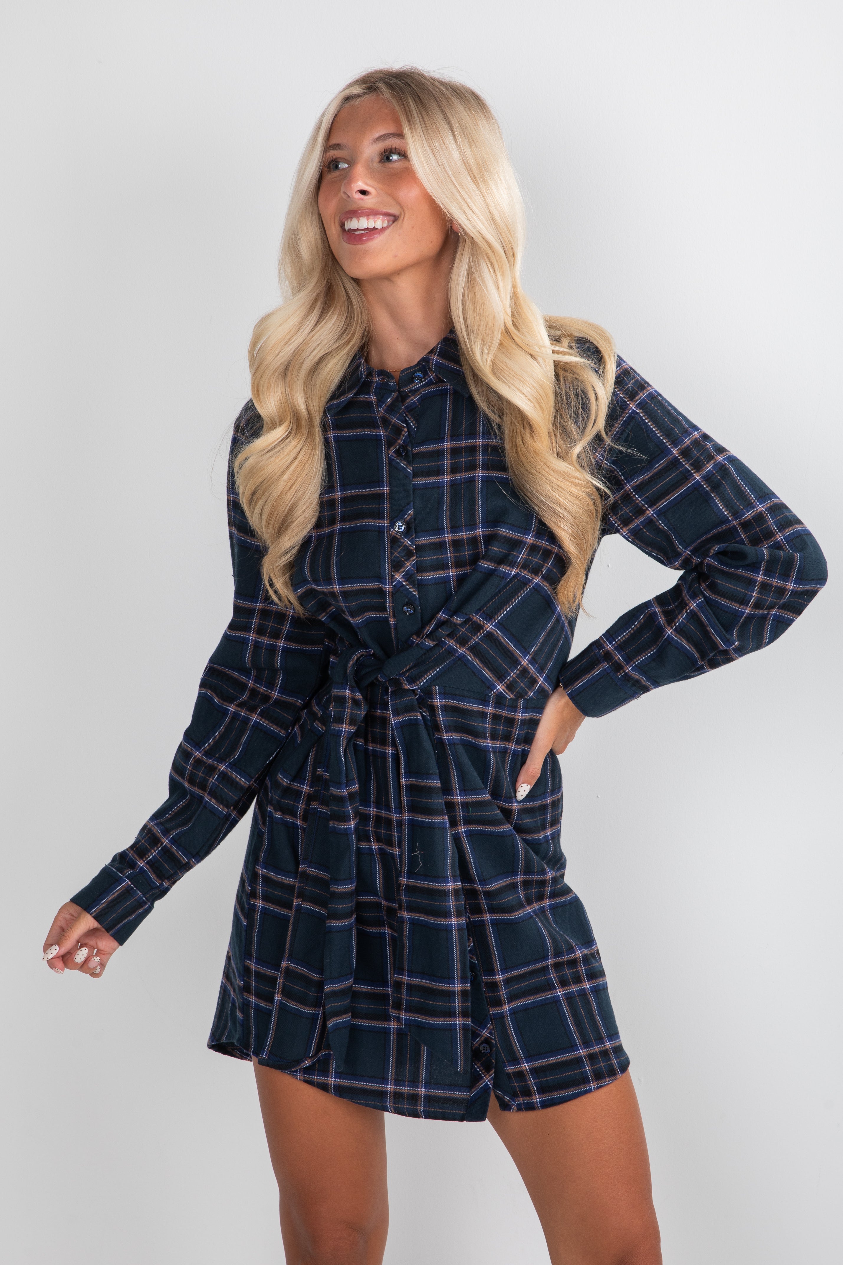 FINAL SALE - Calling On You Teal Plaid Flannel Mini Dress