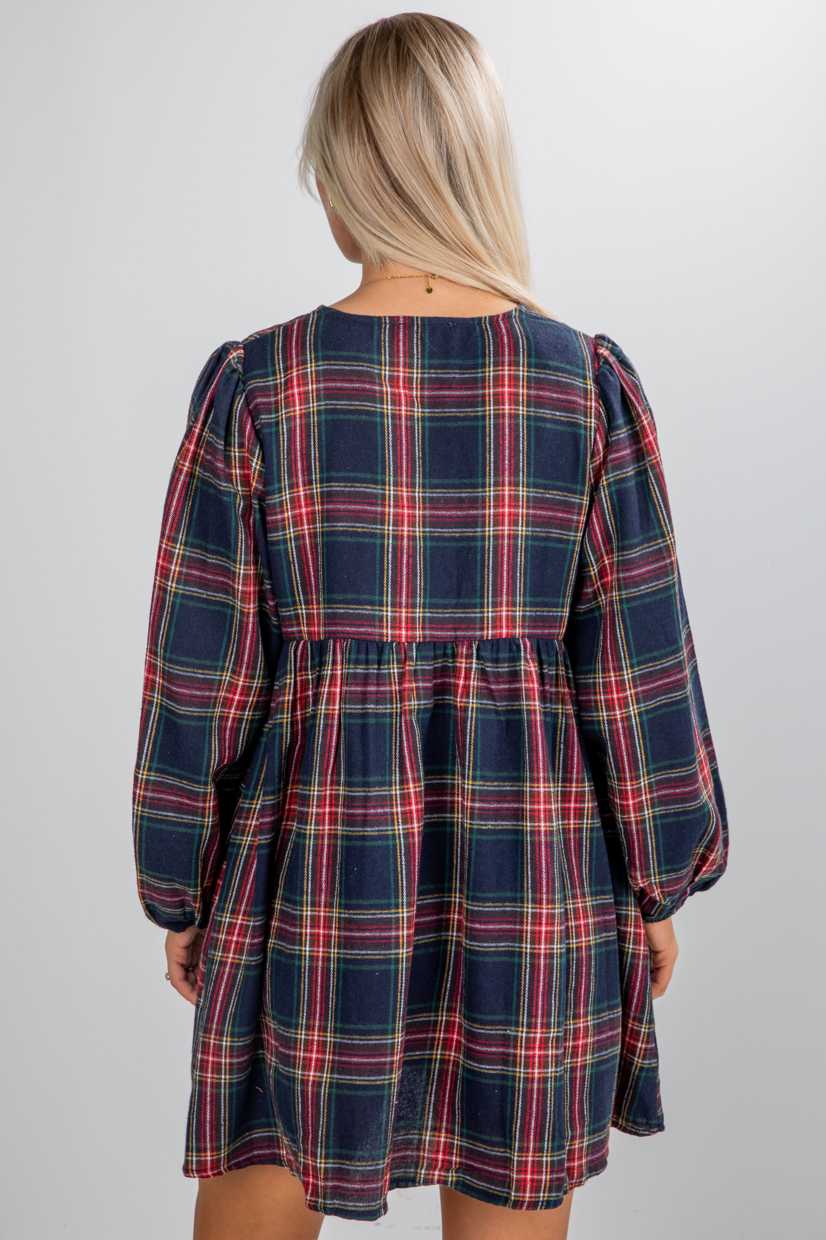 FINAL SALE - Very Merry Moments Plaid Babydoll Mini Dress