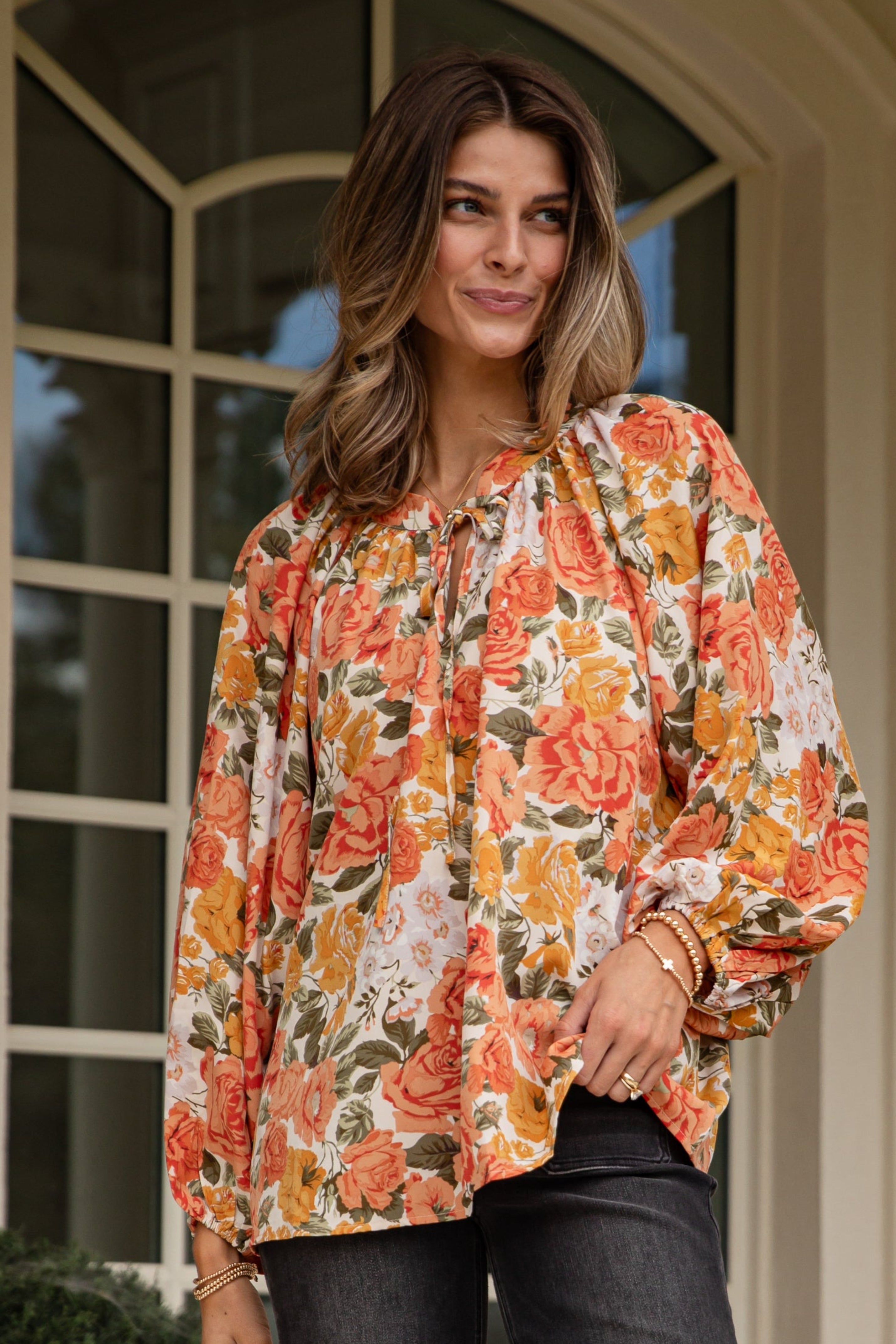 FINAL SALE - Out Of The Garden Orange Floral Blouse