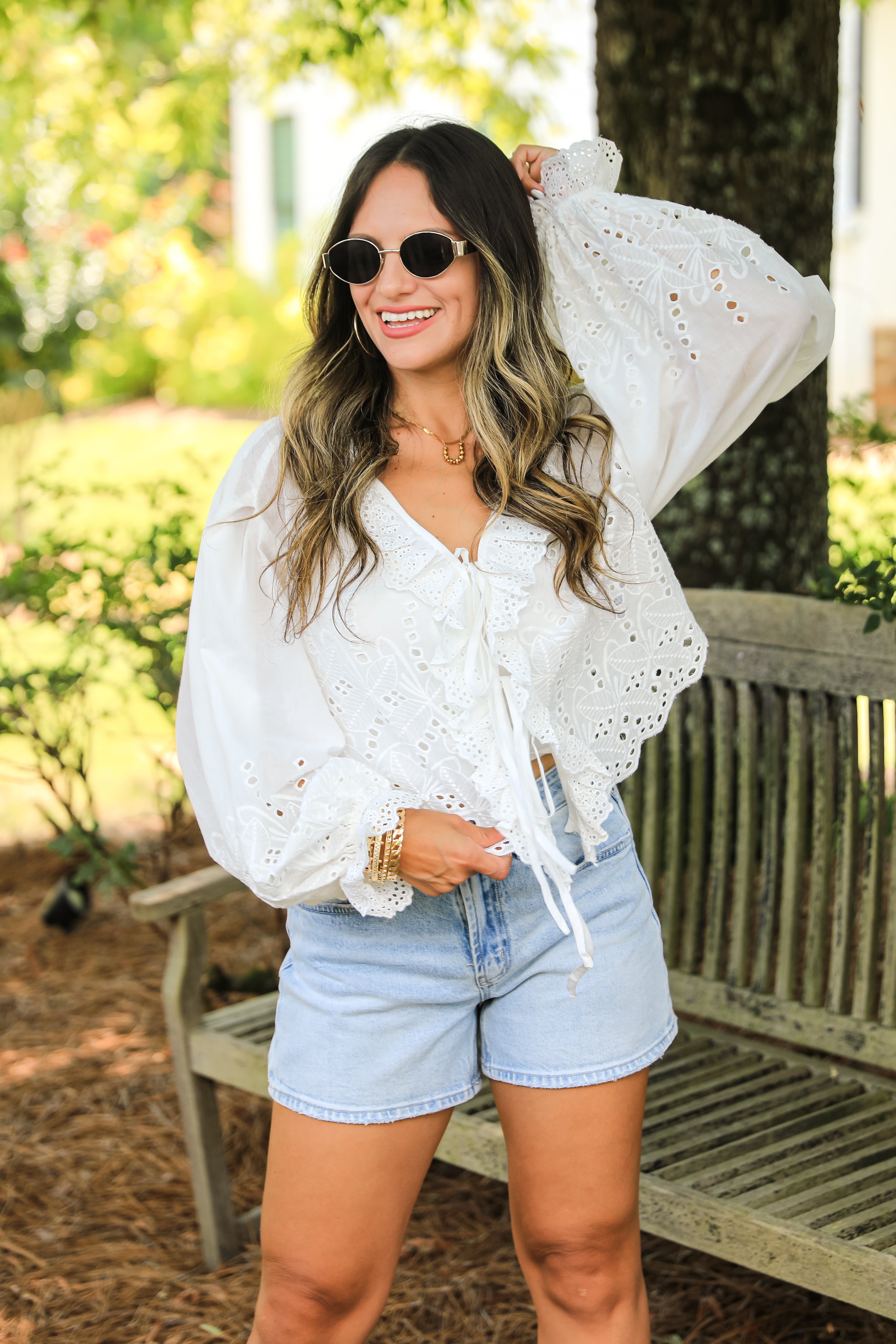 FINAL SALE - Filled With Joy White Eyelet Tie Blouse