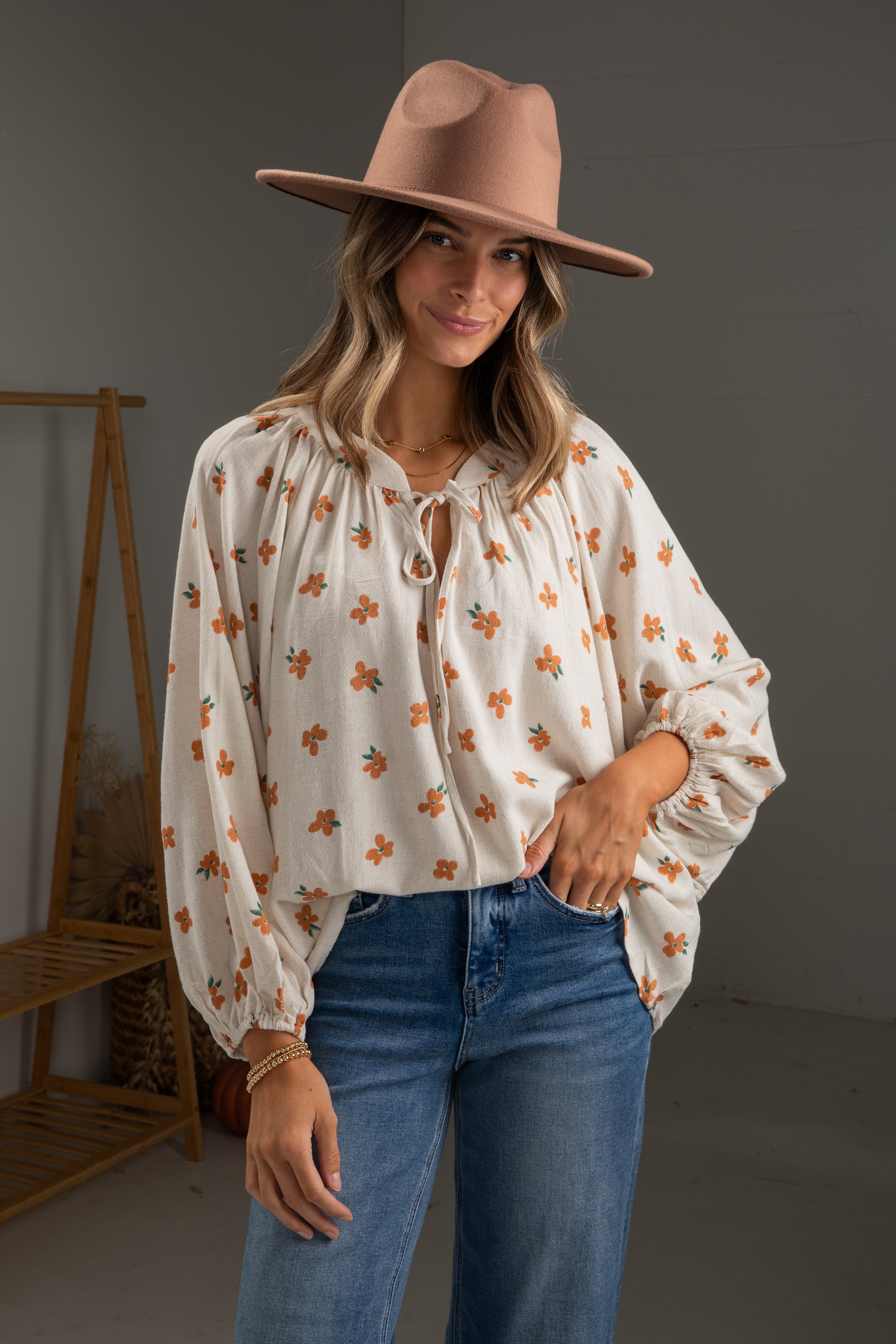 FINAL SALE - Living The Dream Natural Floral Blouse