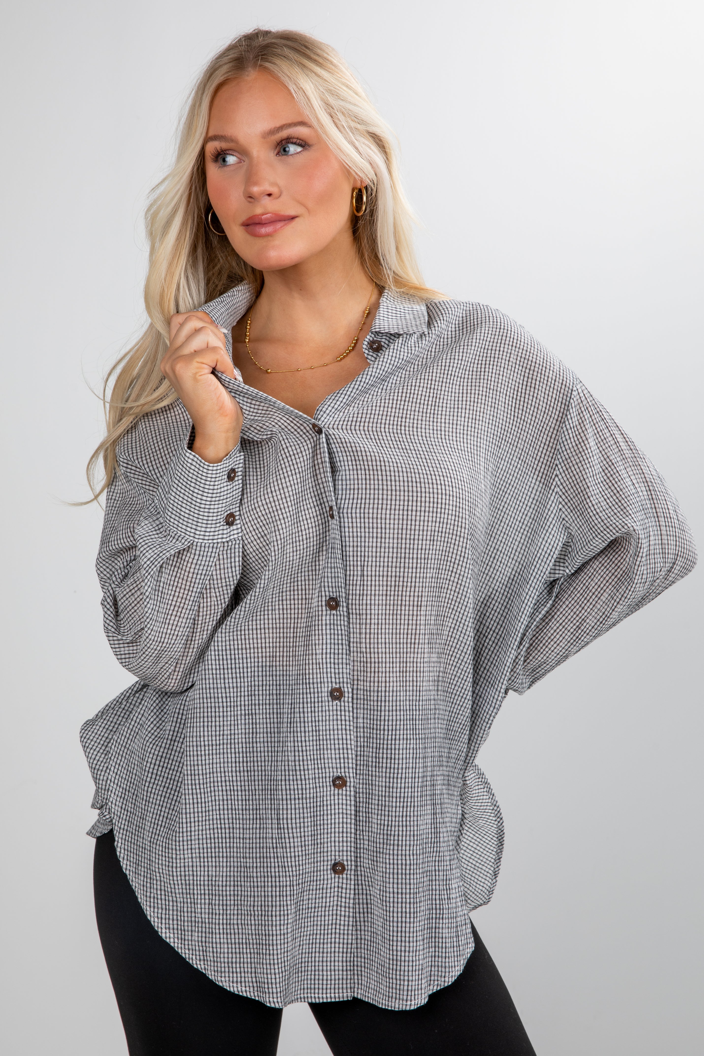 FINAL SALE - Happily Yours Plaid Oversized Button-Up Blouse