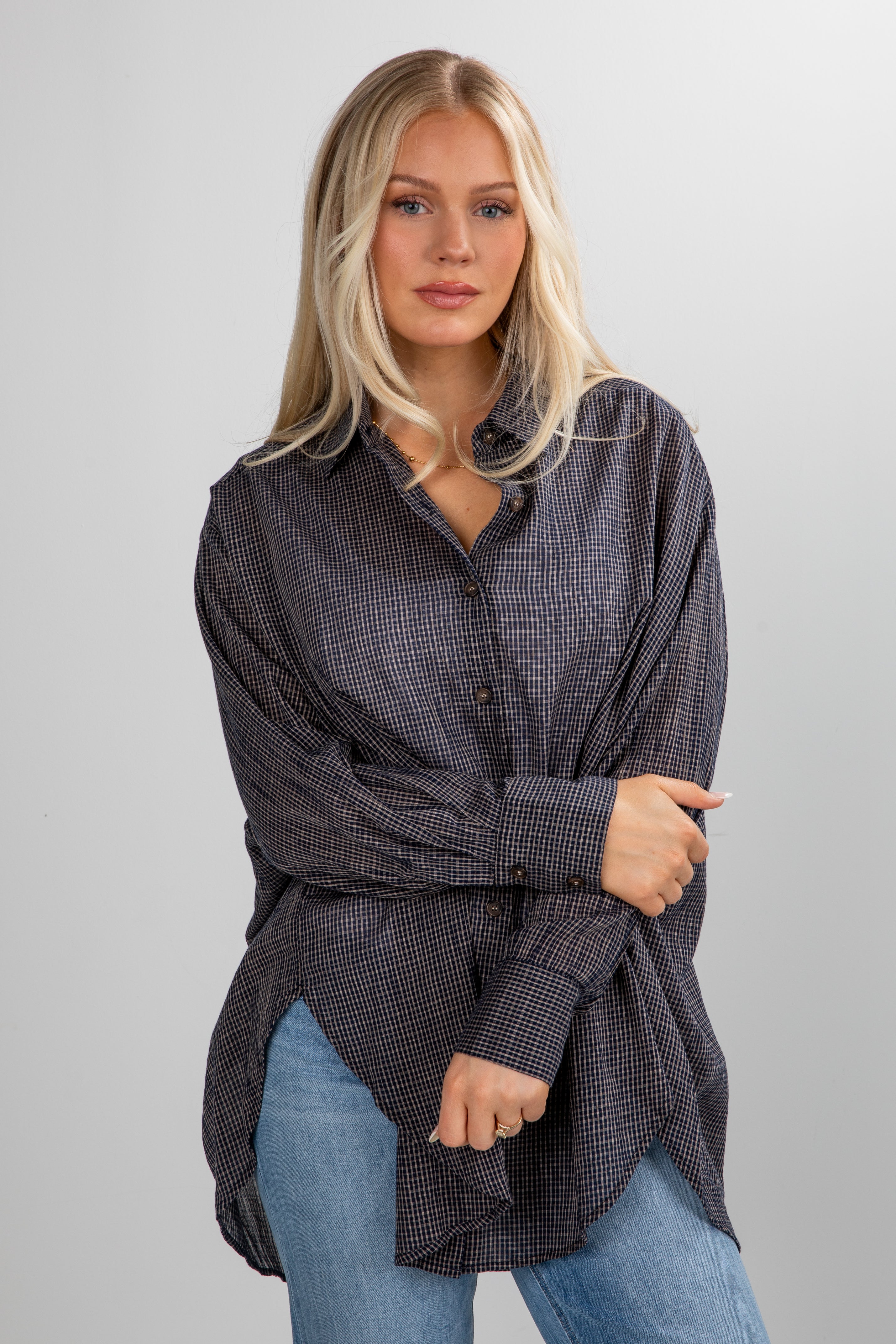 FINAL SALE - Happily Yours Plaid Oversized Button-Up Blouse