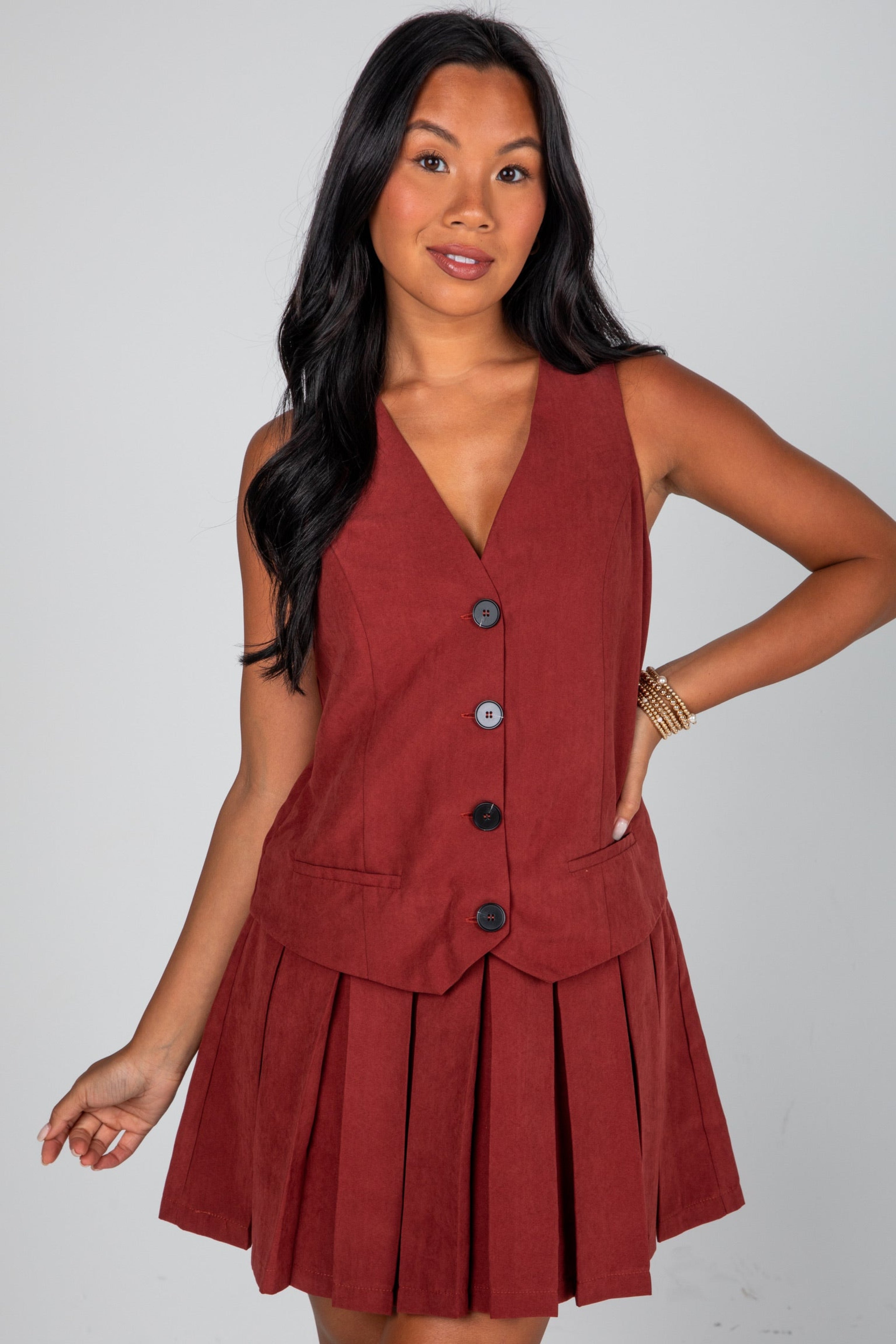 FINAL SALE - At This Time Rust Suede Vest Mini Dress