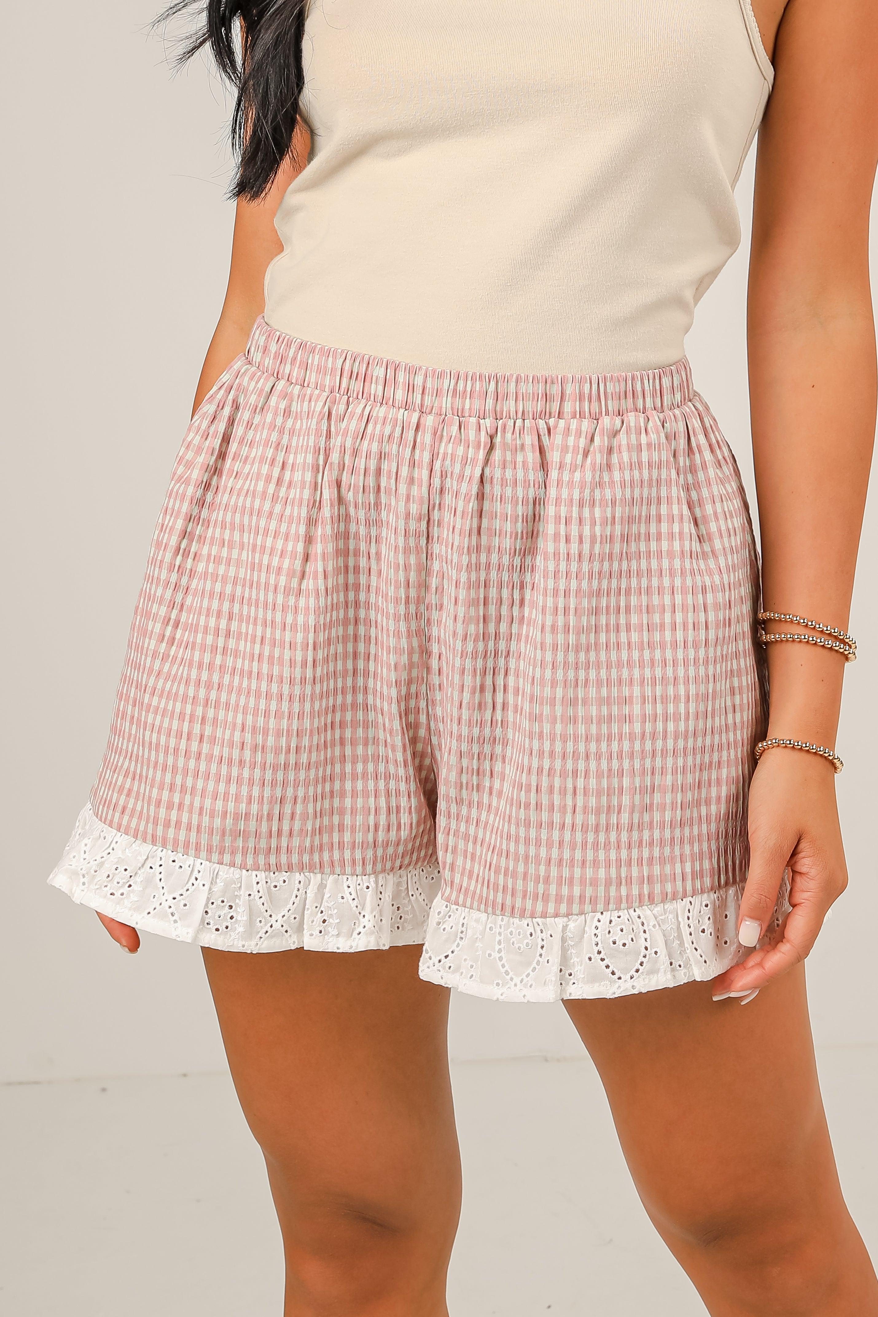 FINAL SALE - Show You The Way Mauve Gingham Shorts - DU DEAL