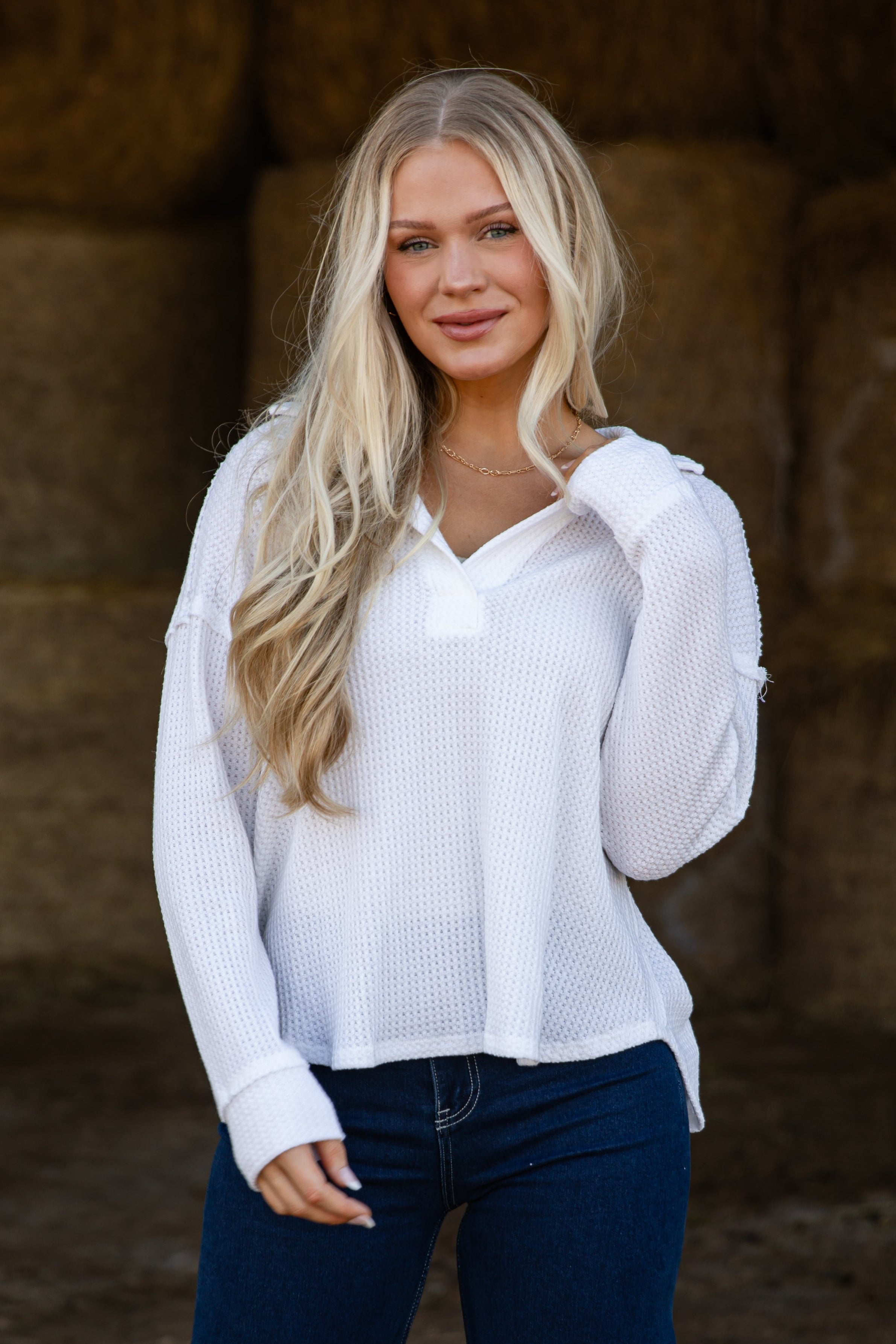 FINAL SALE - Casual Coziness Collared Waffle Knit Top