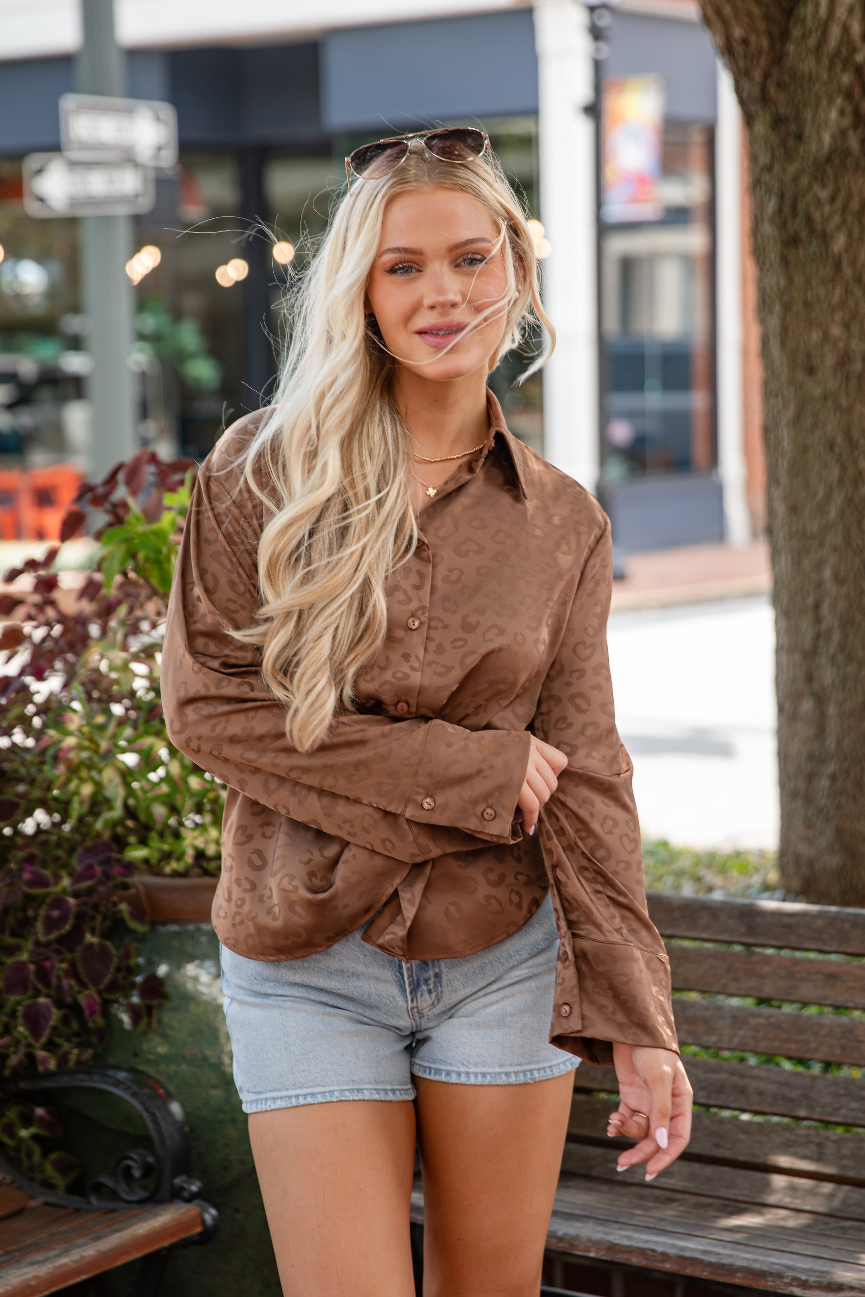 FINAL SALE - Wild And Free Brown Satin Leopard Button-Up Blouse