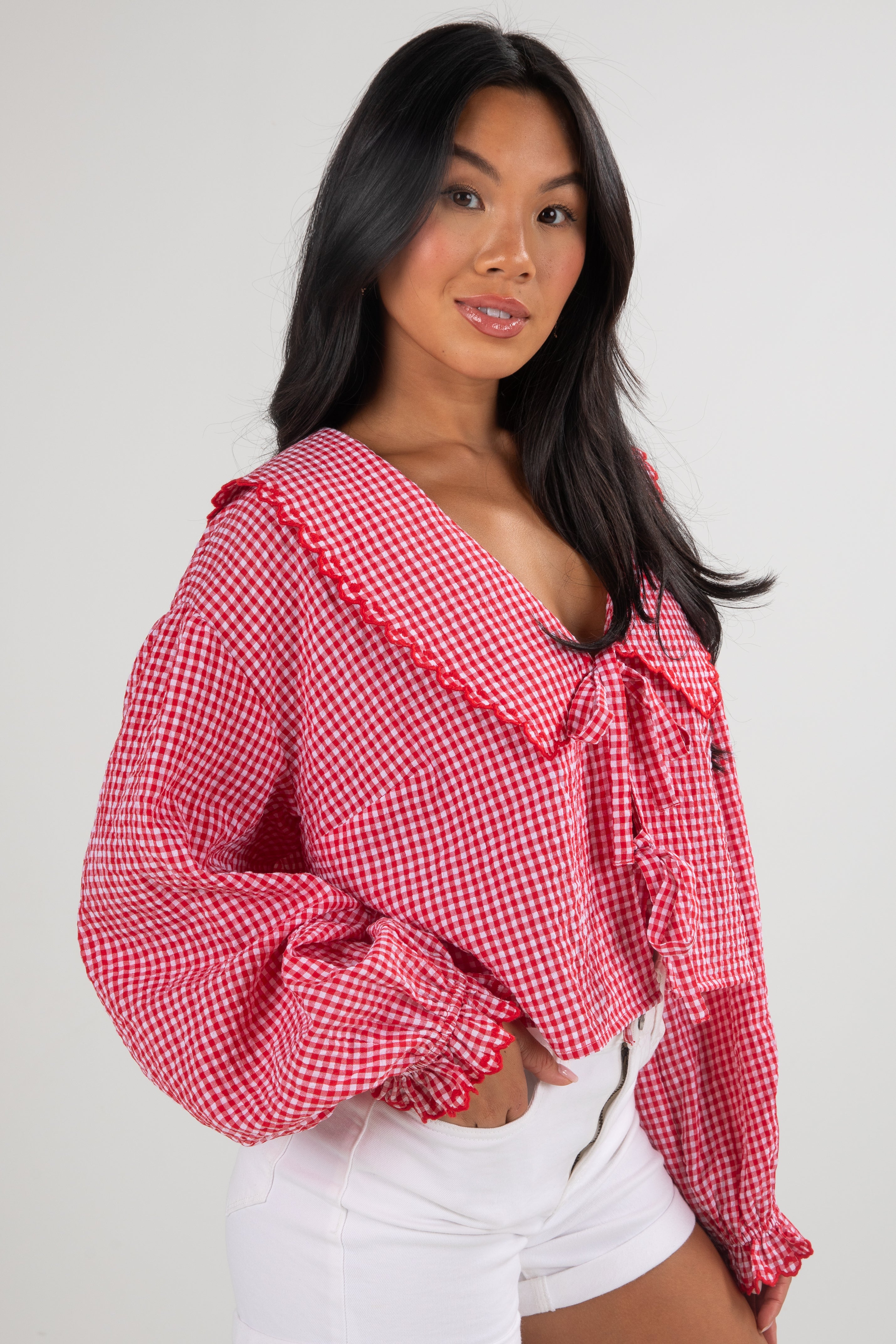 FINAL SALE - Devoted Lover Red Gingham Tie Blouse