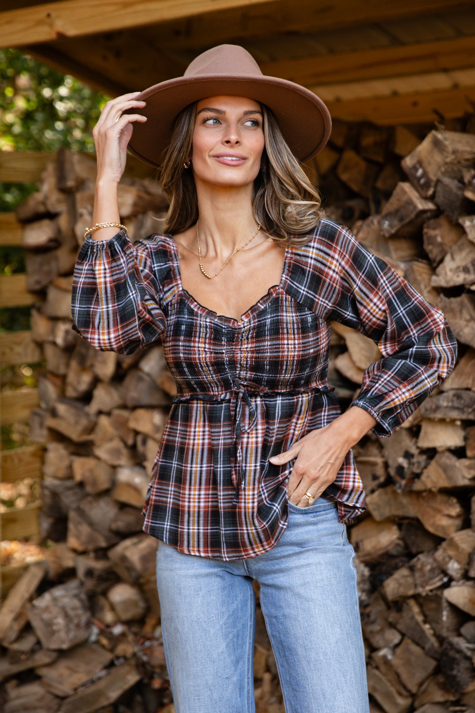 FINAL SALE - So Authentic Olive Plaid Smocked Blouse