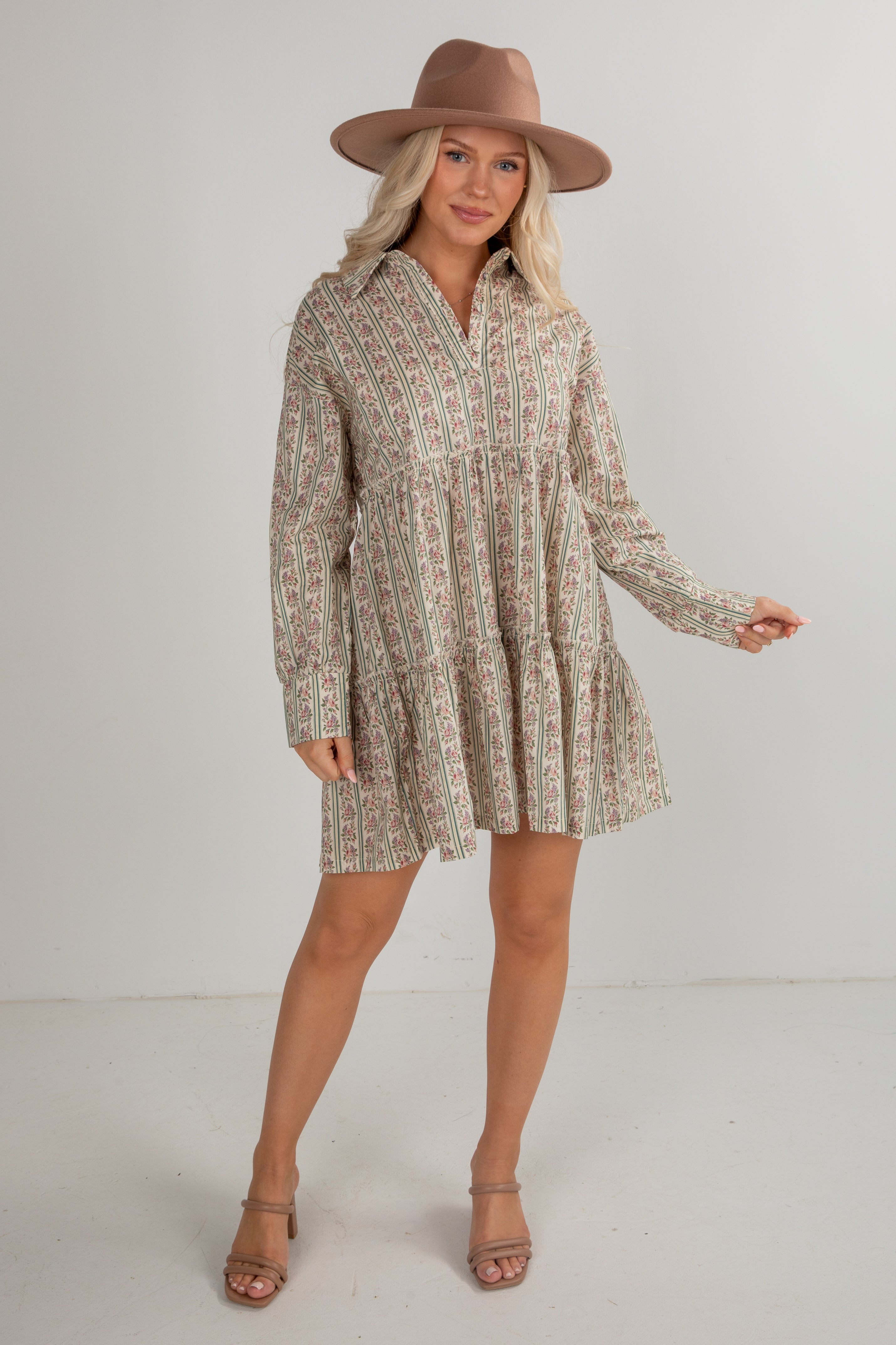 FINAL SALE - Spending Time Together Cream Floral Tiered Mini Dress