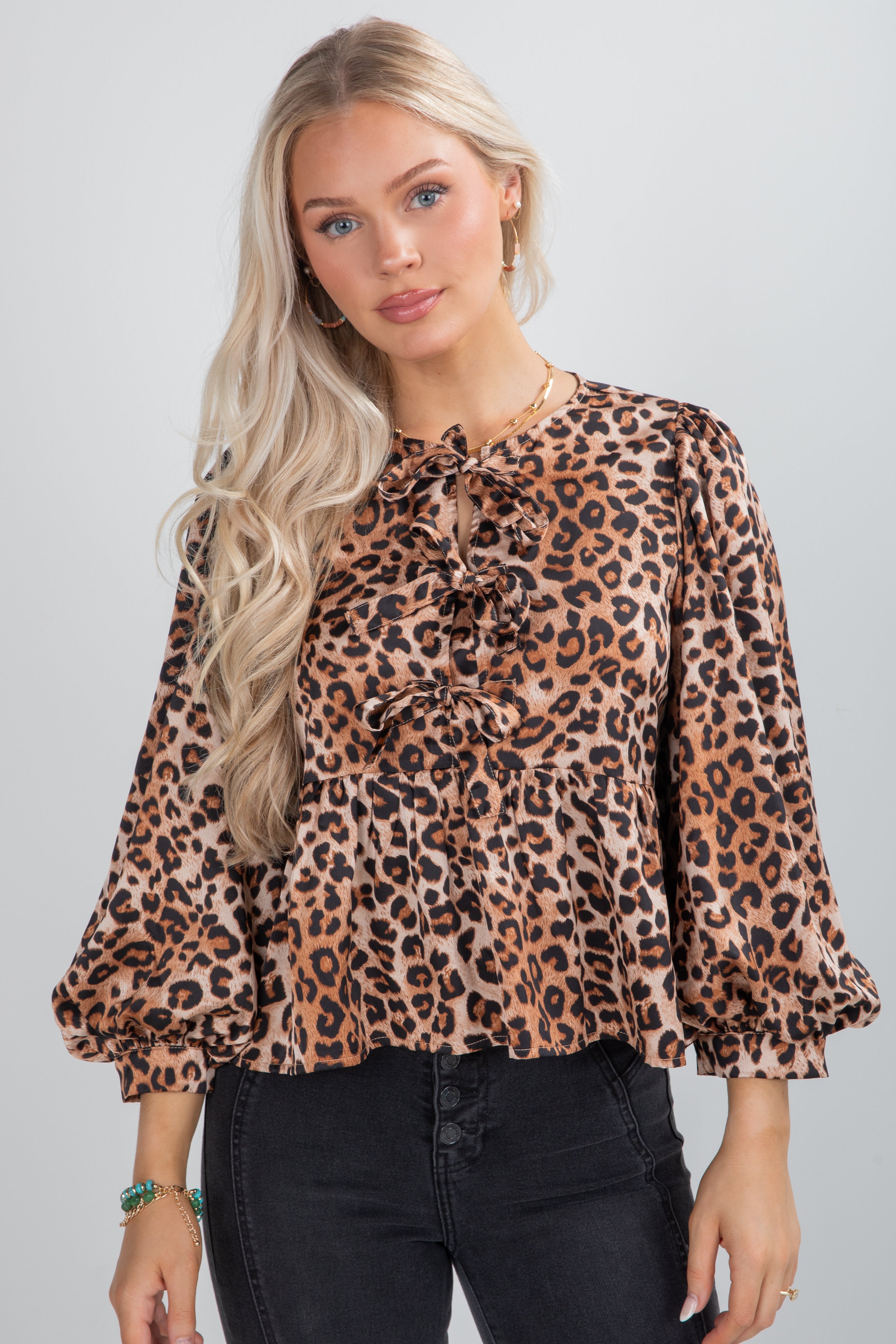 FINAL SALE - Hear My Roar Leopard Tie Blouse