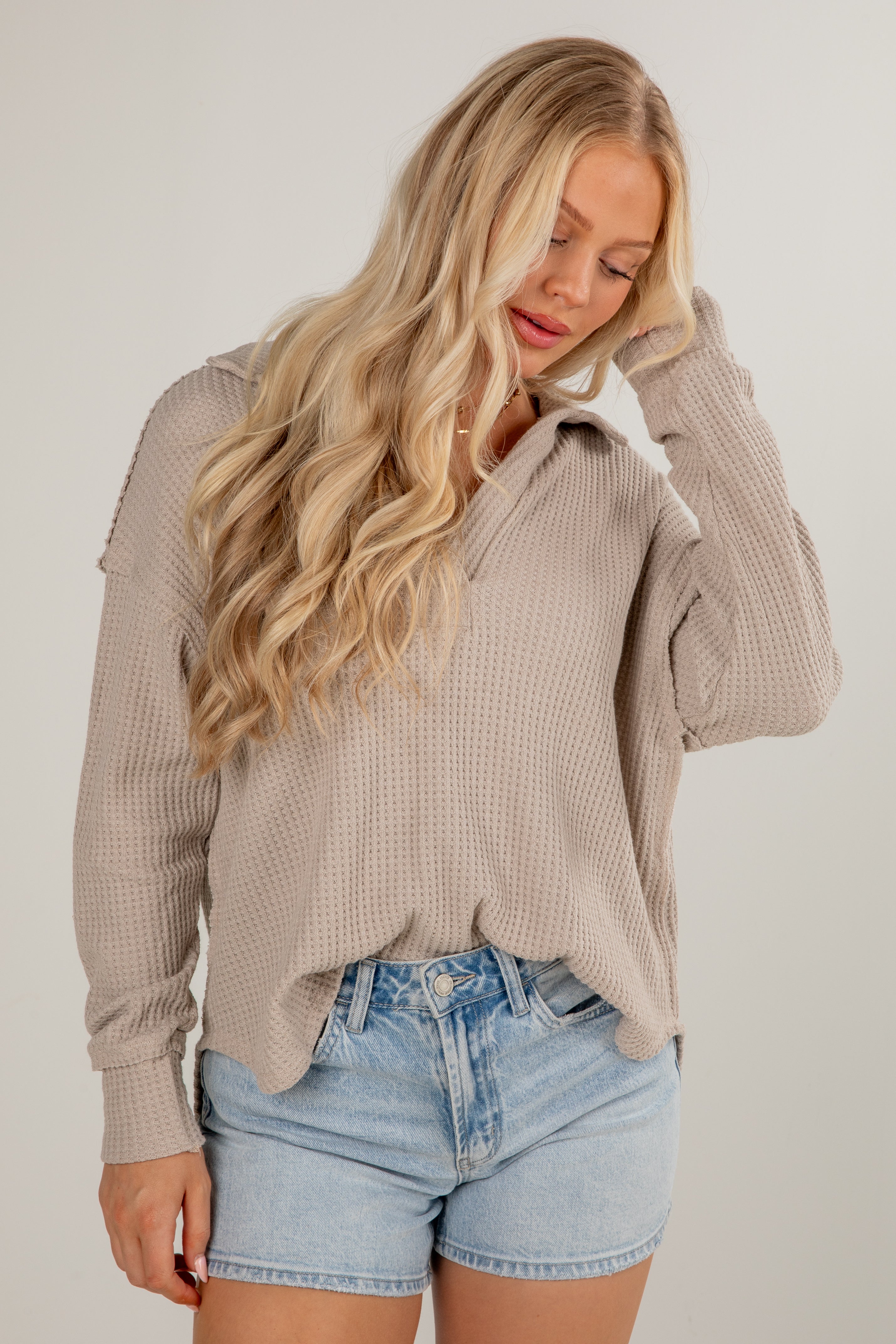 FINAL SALE - Casual Coziness Collared Waffle Knit Top