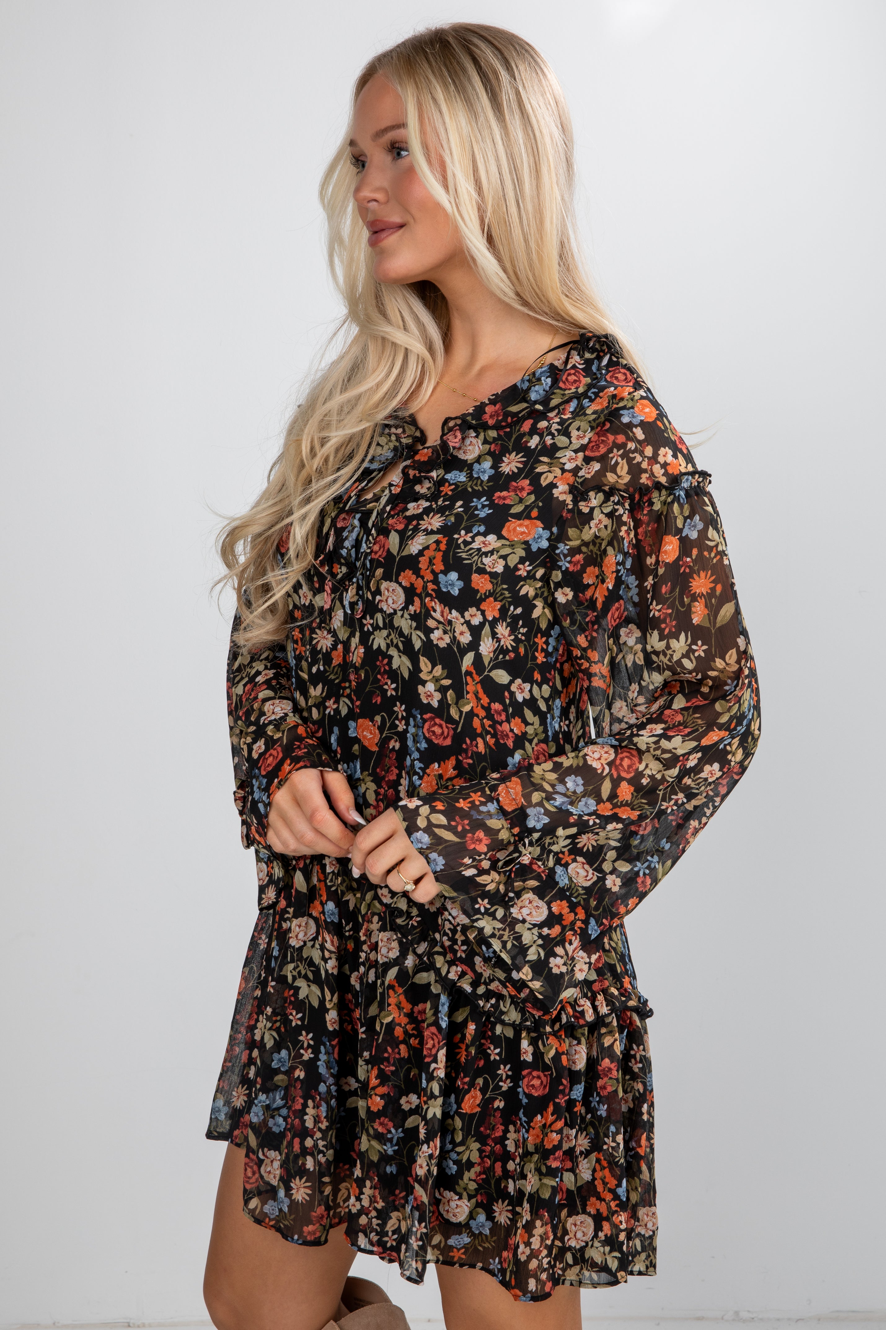 FINAL SALE - Cheers To You Black Floral Mini Dress