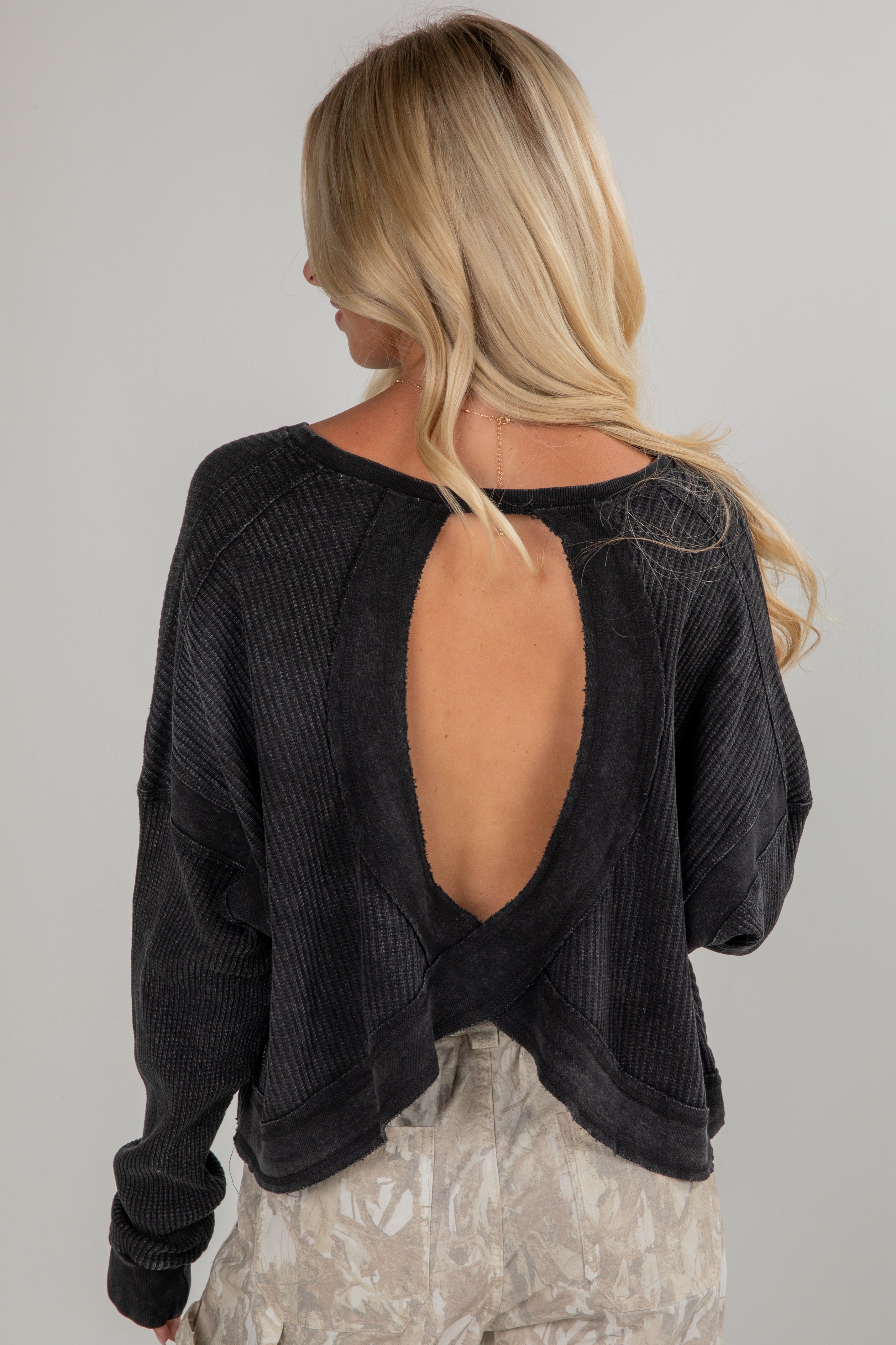 FINAL SALE - Your Own Time Waffle Knit Open Back Top