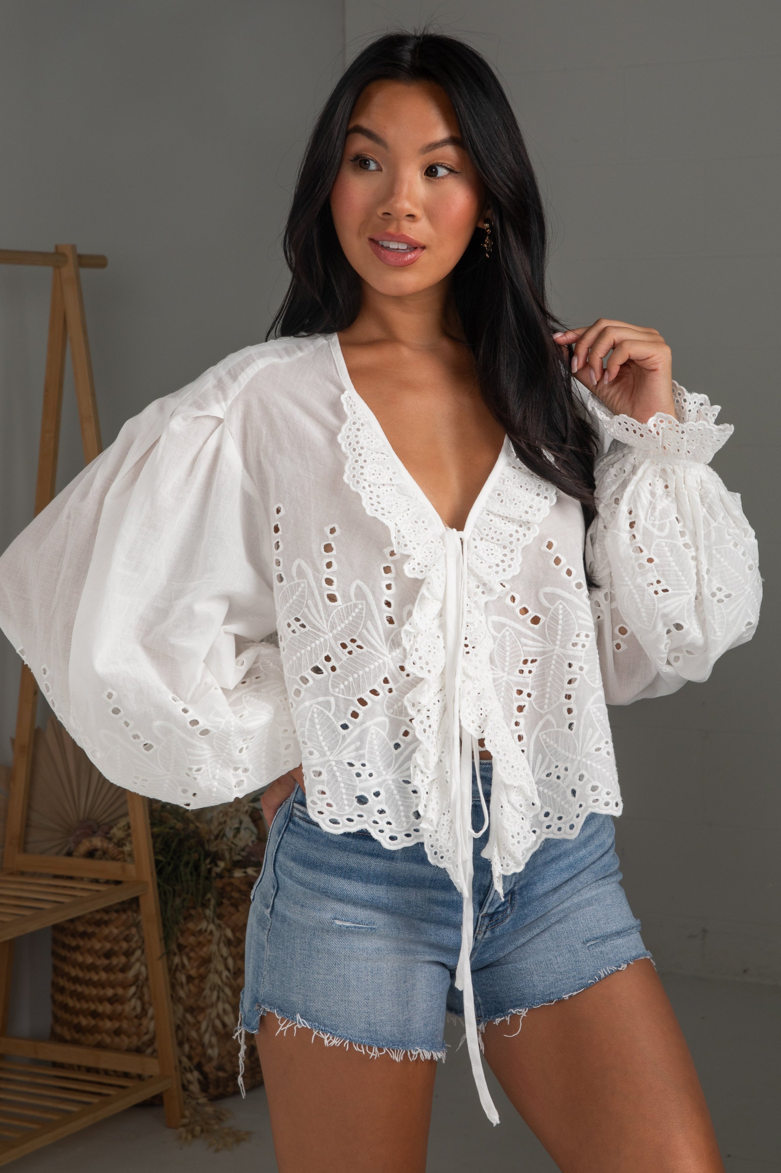 FINAL SALE - Filled With Joy White Eyelet Tie Blouse