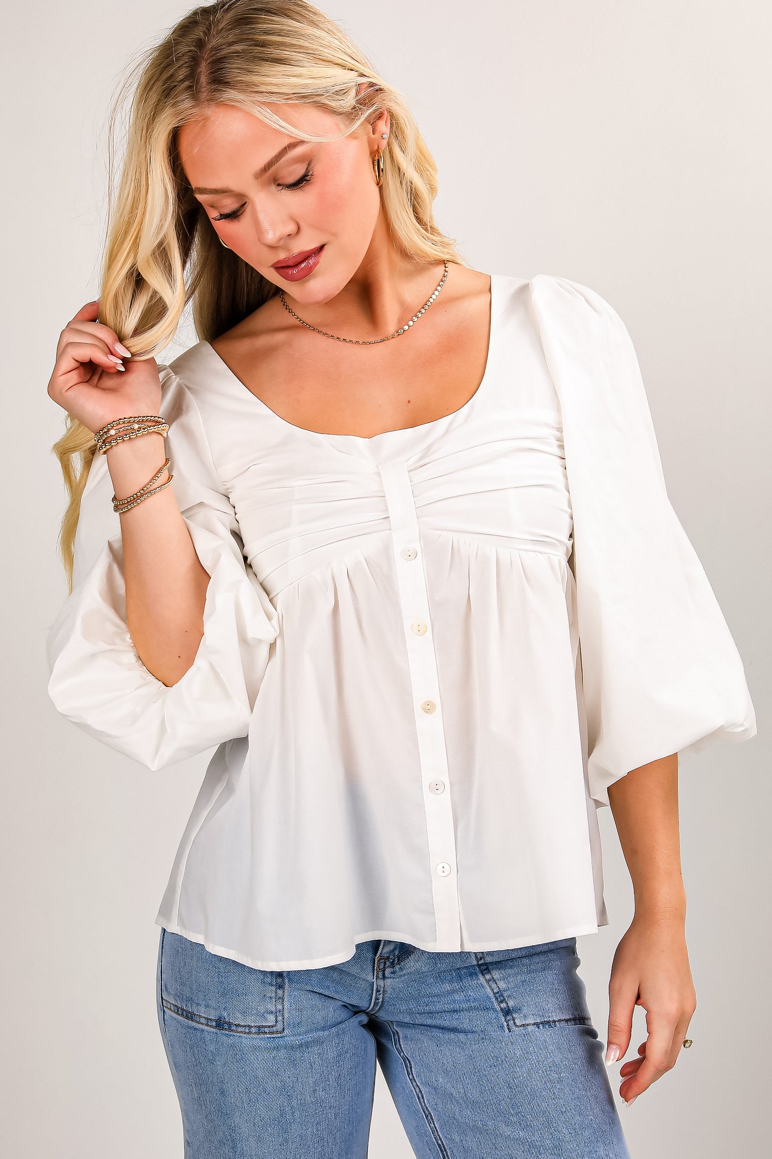 FINAL SALE - There For It Off White Babydoll Blouse