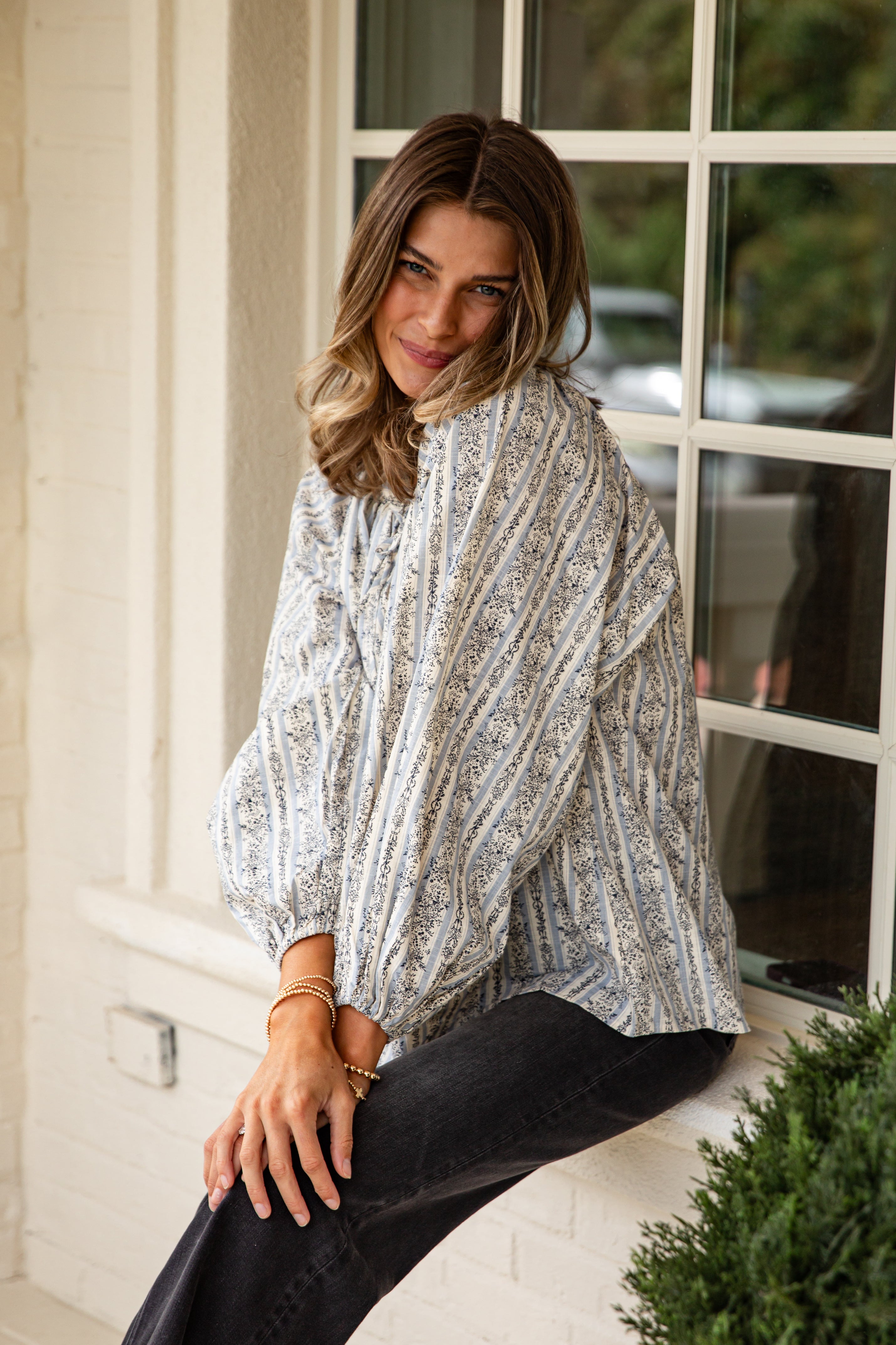 FINAL SALE - Forever In Love Light Blue Floral Striped Blouse