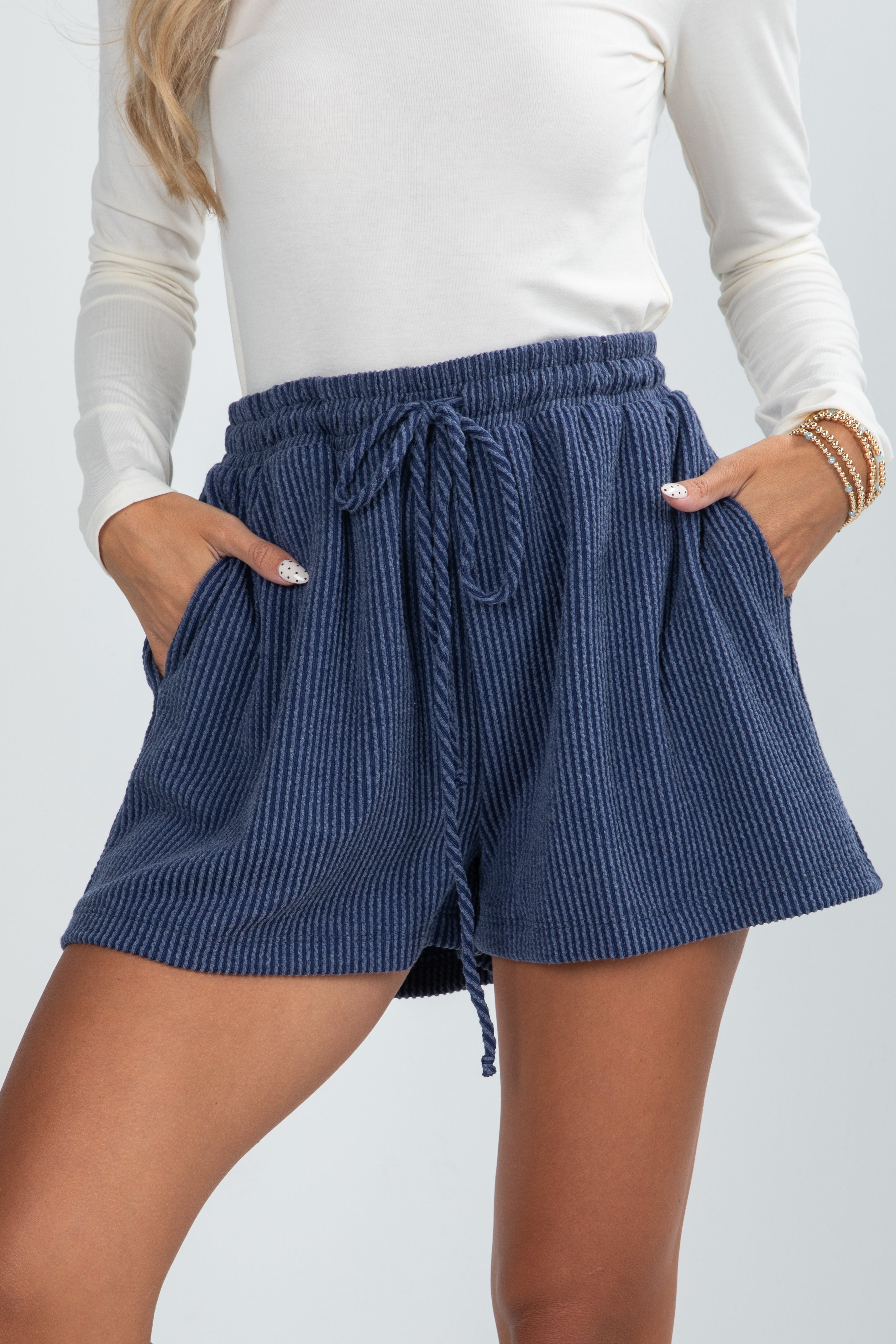 FINAL SALE - Take My Time Navy Corded Shorts - DU DEAL