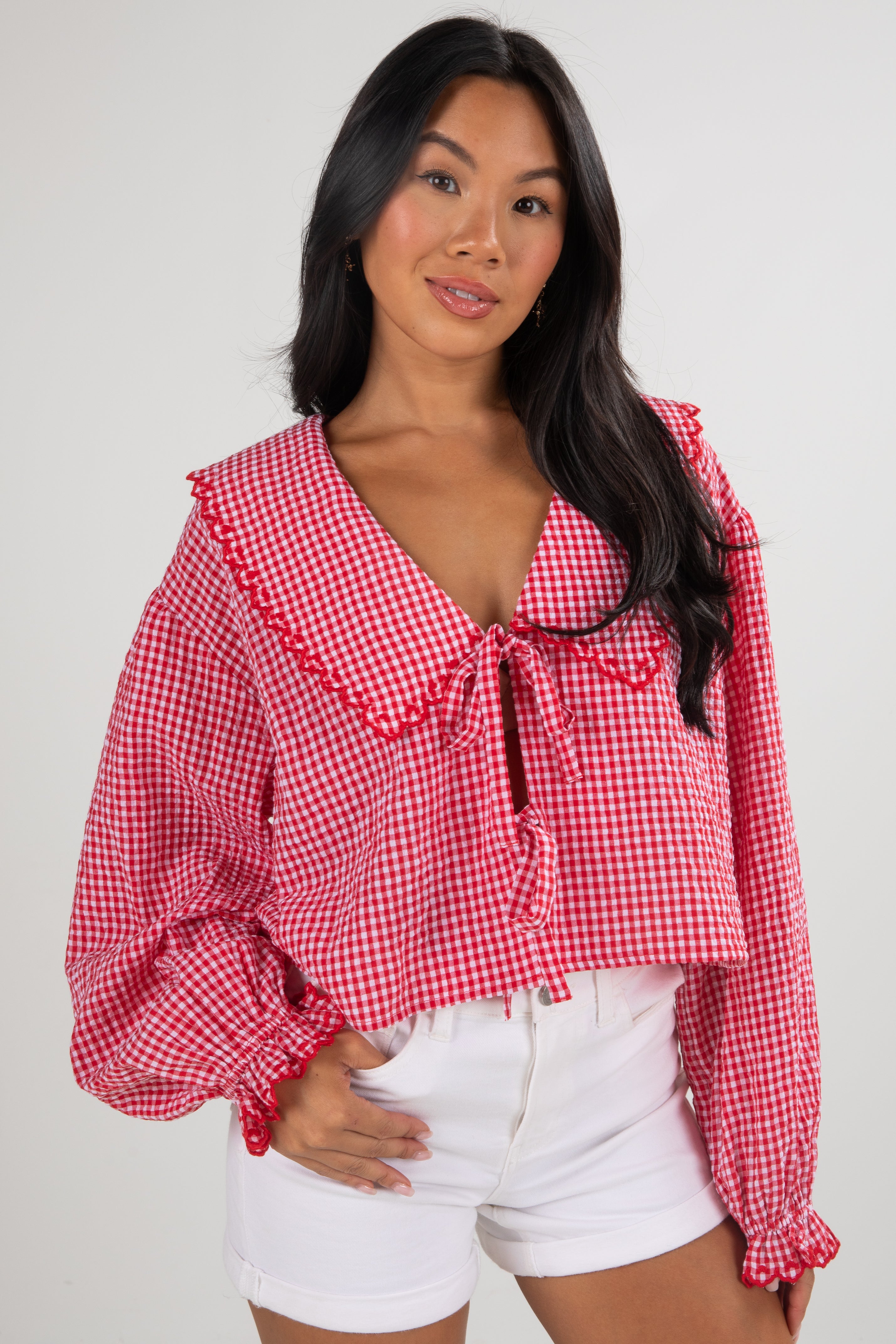FINAL SALE - Devoted Lover Red Gingham Tie Blouse