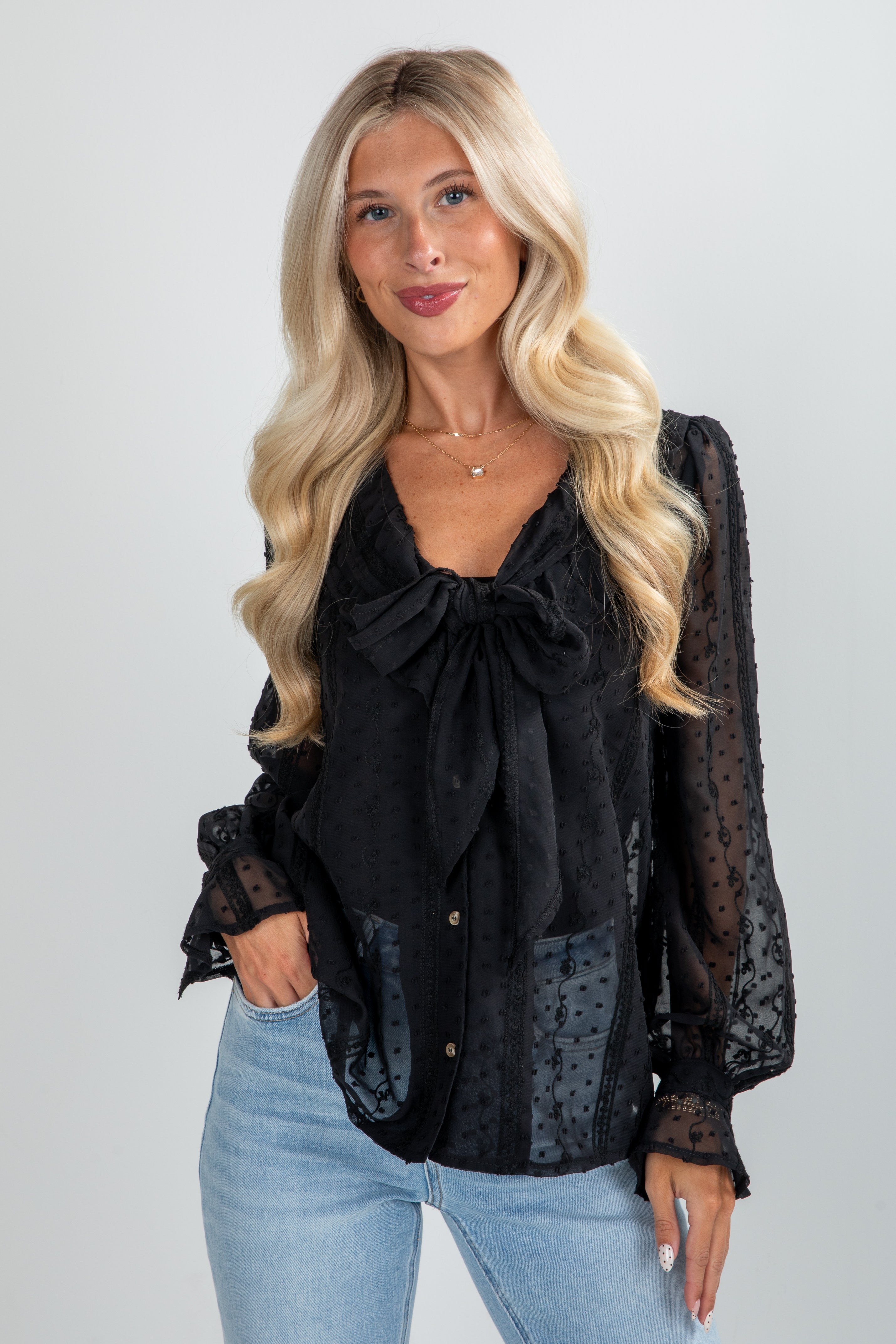 FINAL SALE - Been There Black Swiss Dot Blouse