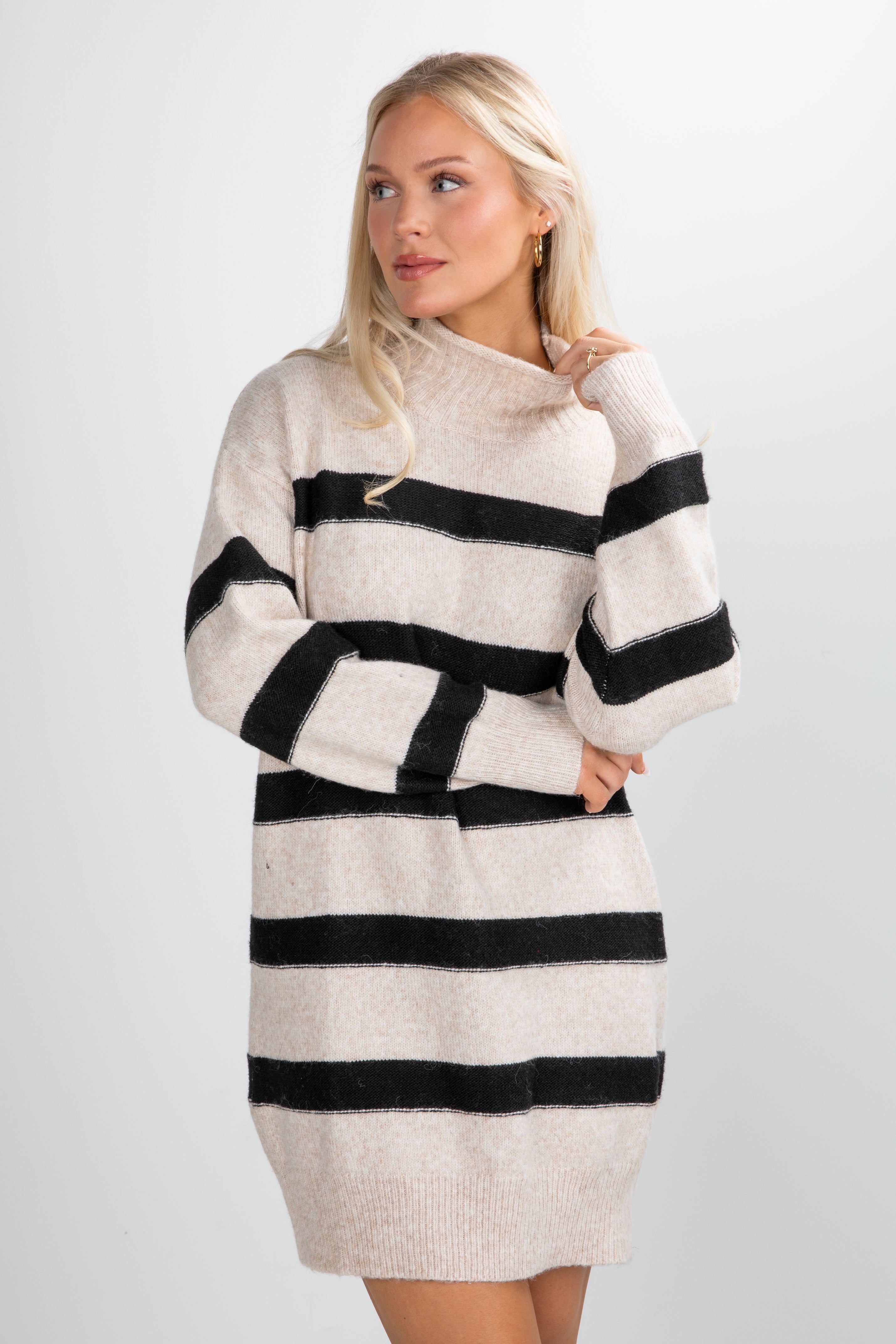 FINAL SALE - Take A Moment Oatmeal Striped Sweater Dress