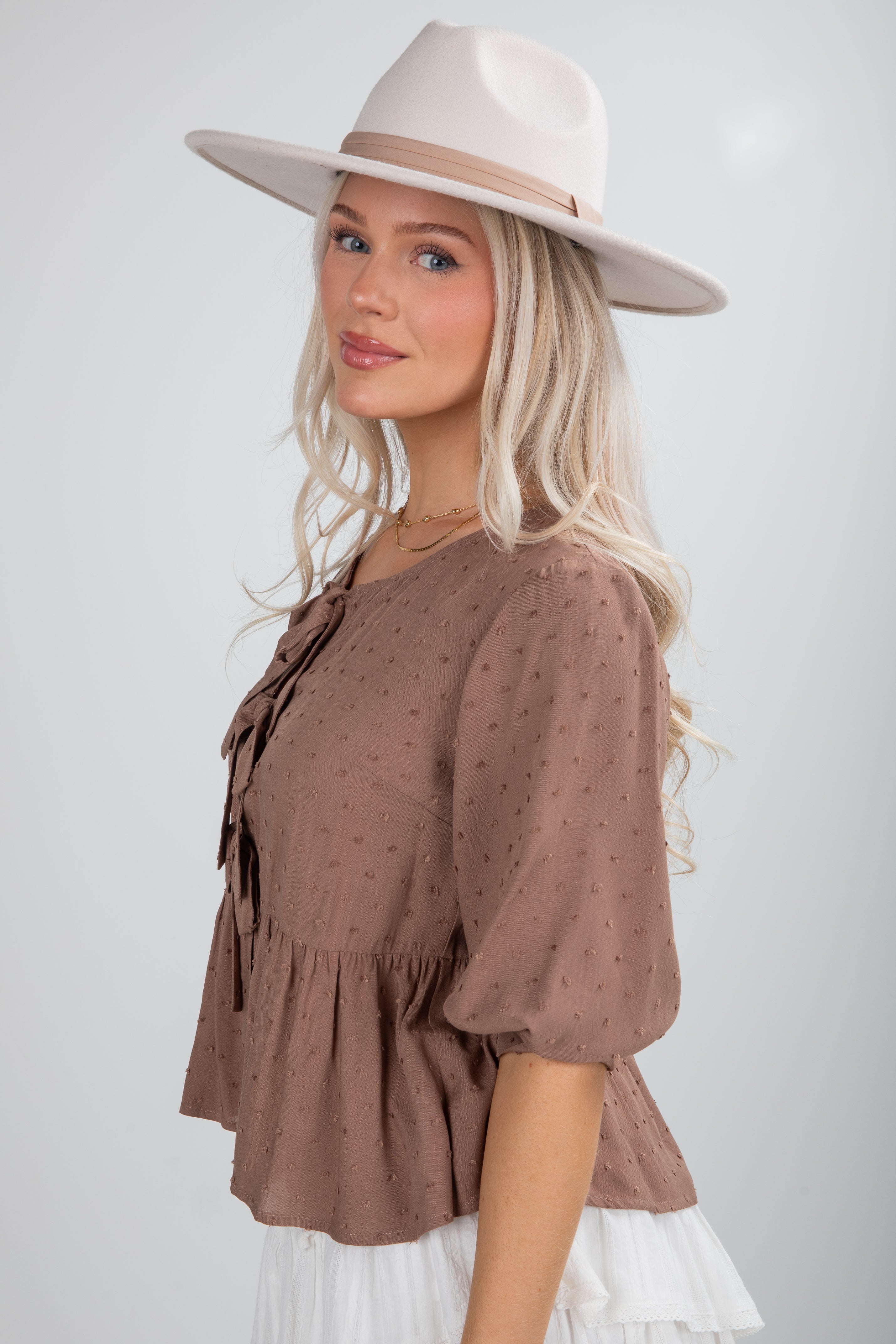 FINAL SALE - Fall For Me Mocha Tie Blouse