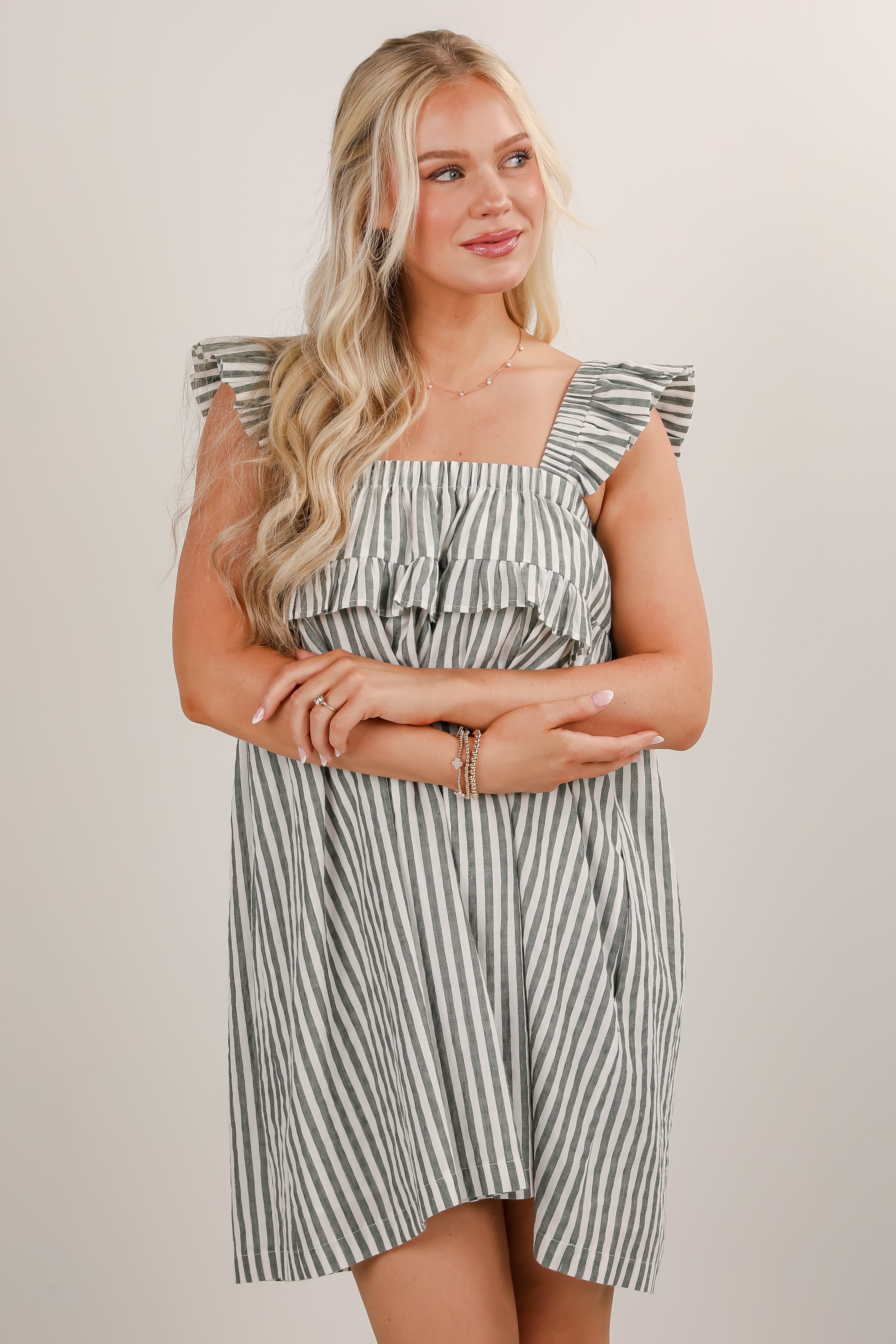 FINAL SALE - Take The Hint Green Striped Mini Dress