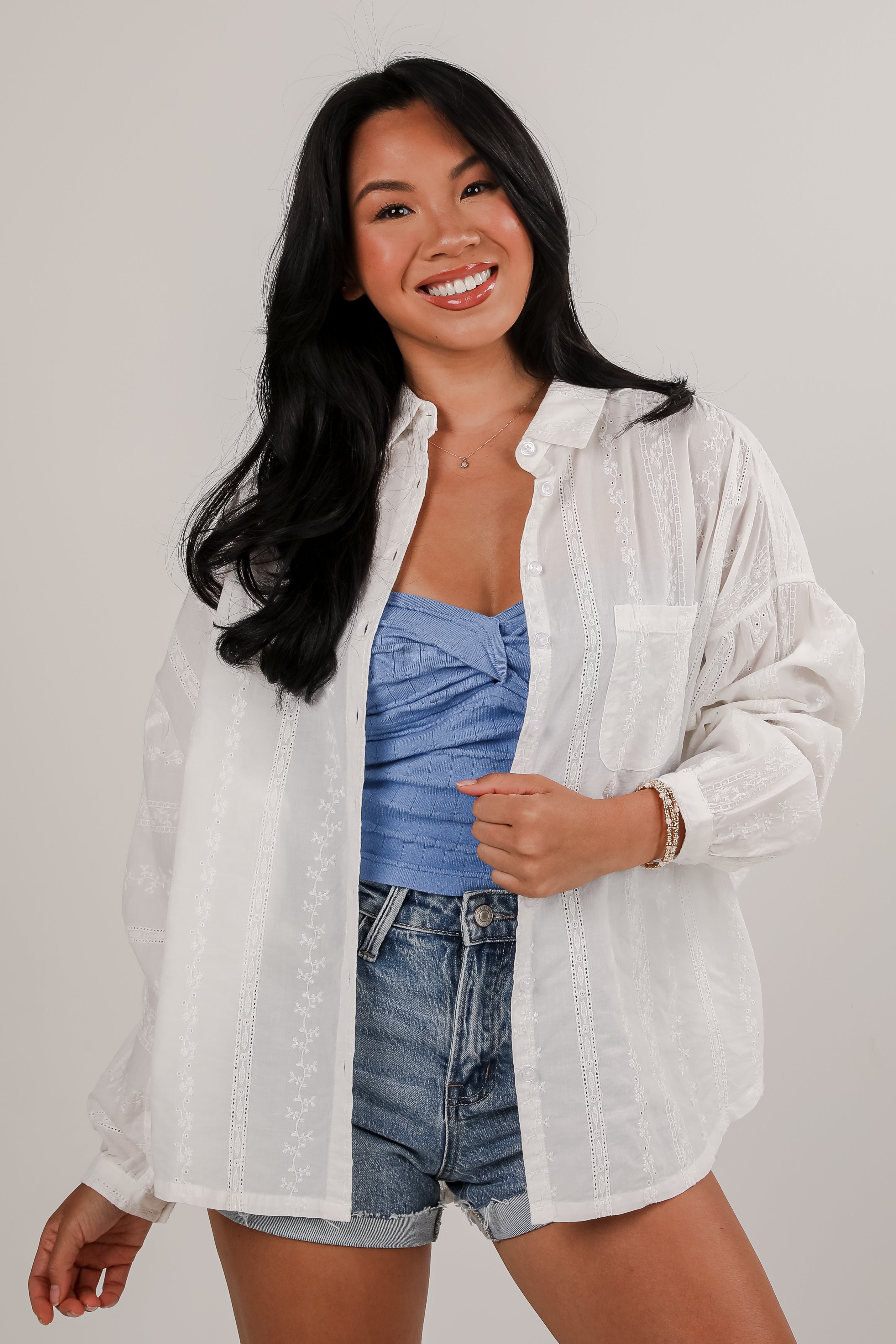 FINAL SALE - Melodies And Memories White Embroidered Button-Up Blouse