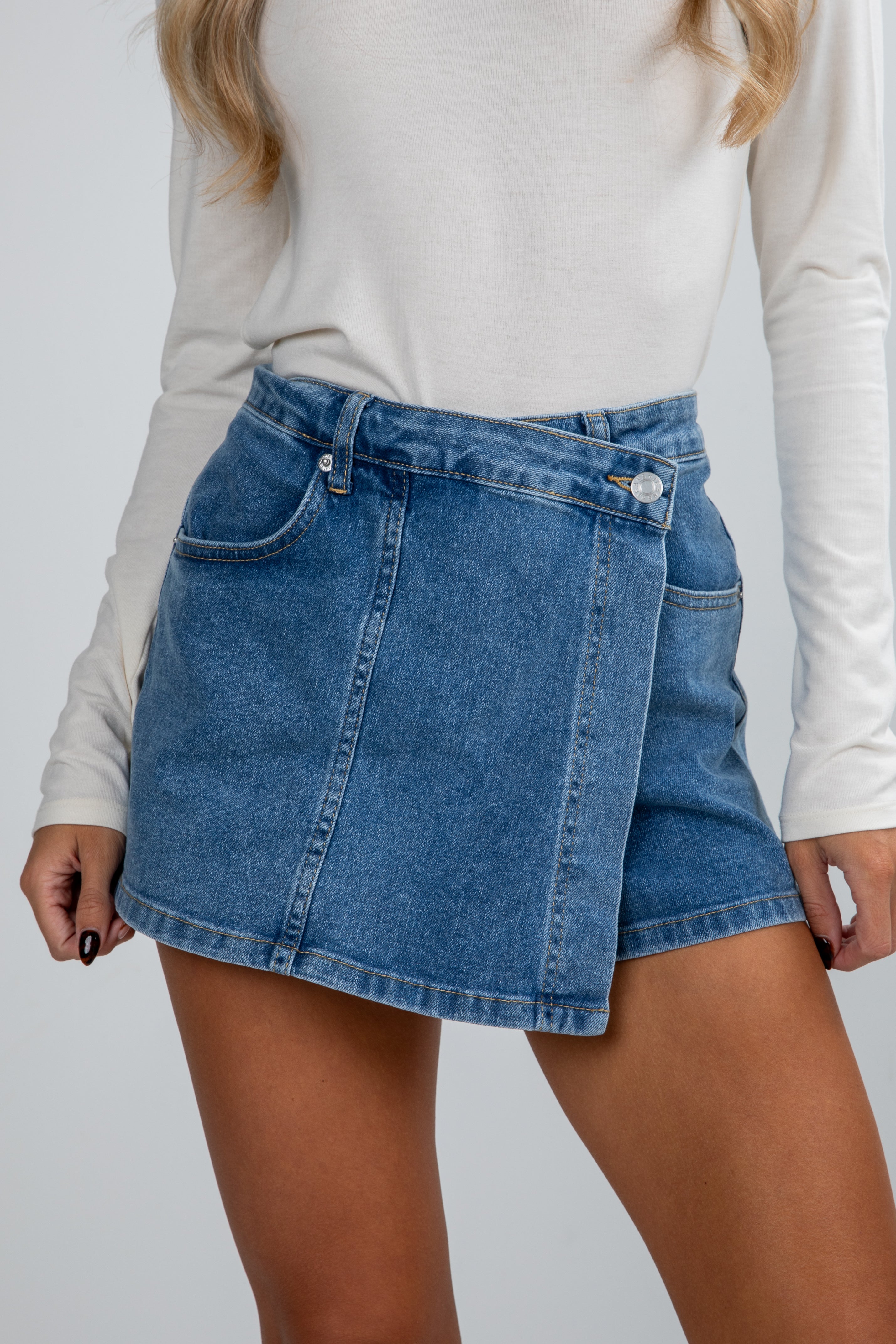 FINAL SALE - Looking For It Medium Wash Denim Skort