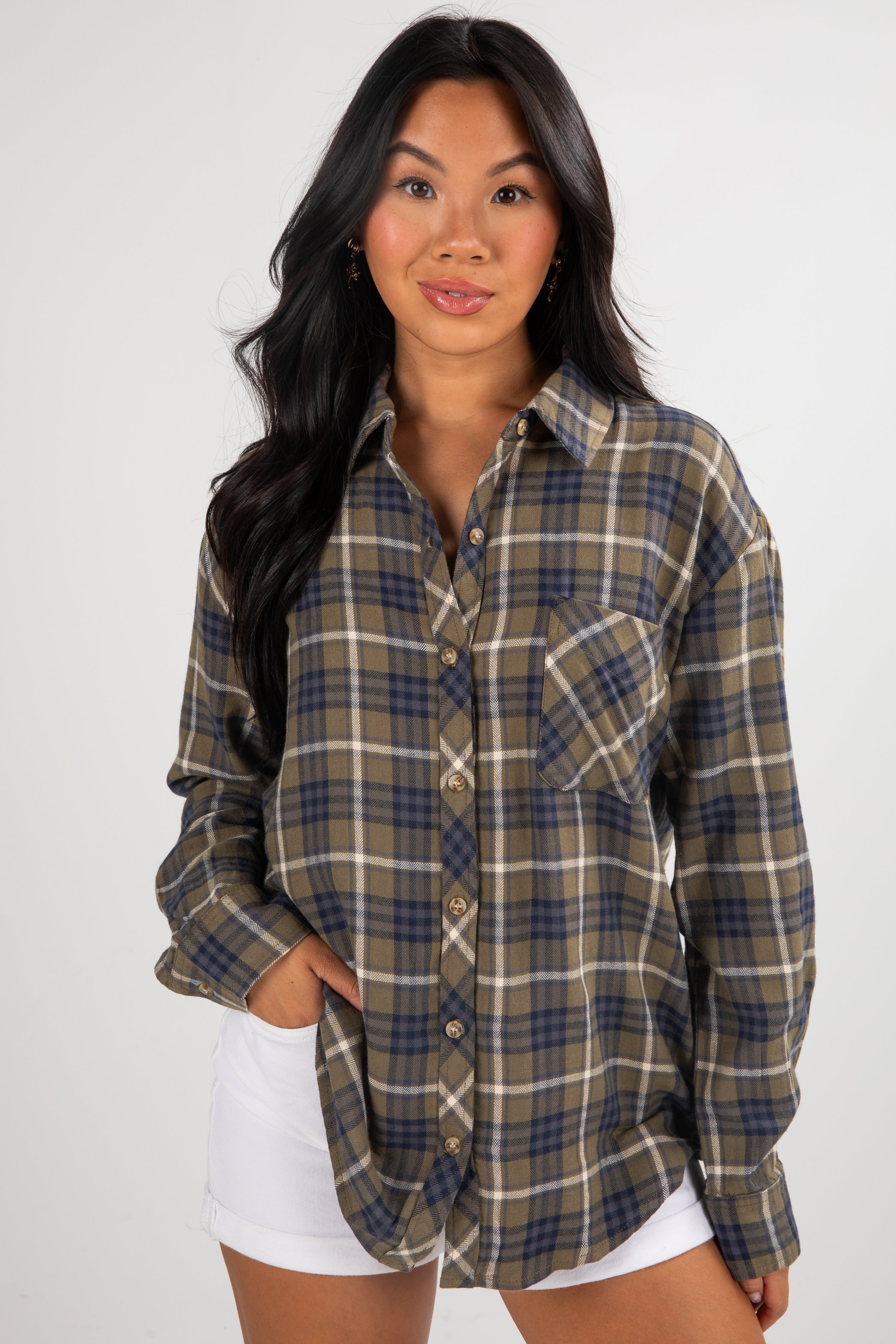 FINAL SALE - Coming Back For You Olive Plaid Flannel